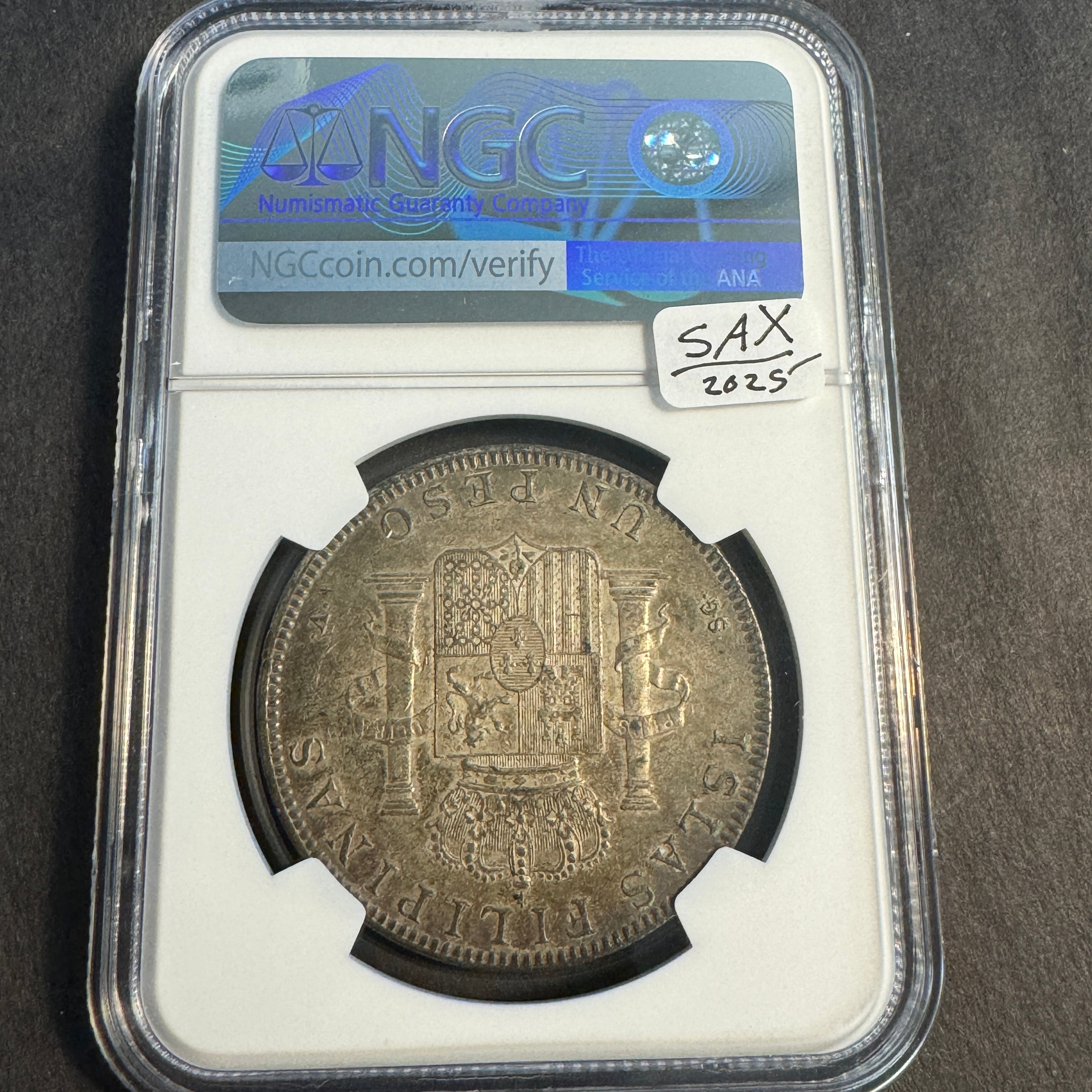 1897 Spanish Empire Philippines AR Peso, Alfonso XIII, NGC AU-55