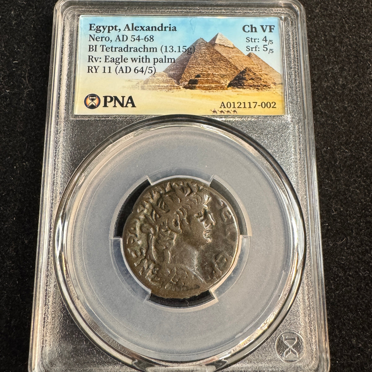 Nero (54-68 AD) Roman Egypt BI Tetradrachm, Alexandria RY 11 (64/5 AD) RV: Eagle - PNA Choice VF