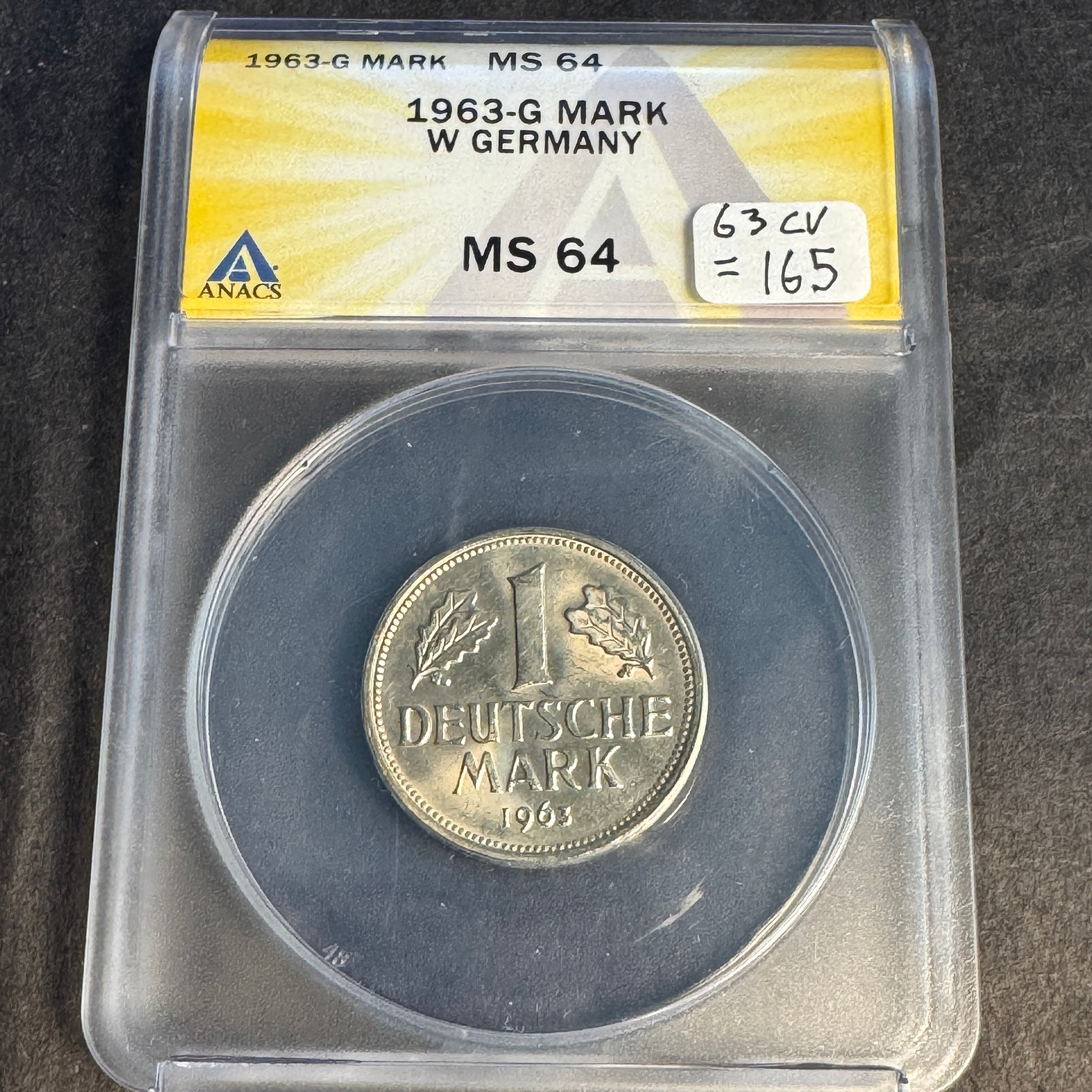 1963-G Germany 1 Mark, ANACS MS-64 🇩🇪 (63 CV = 165)