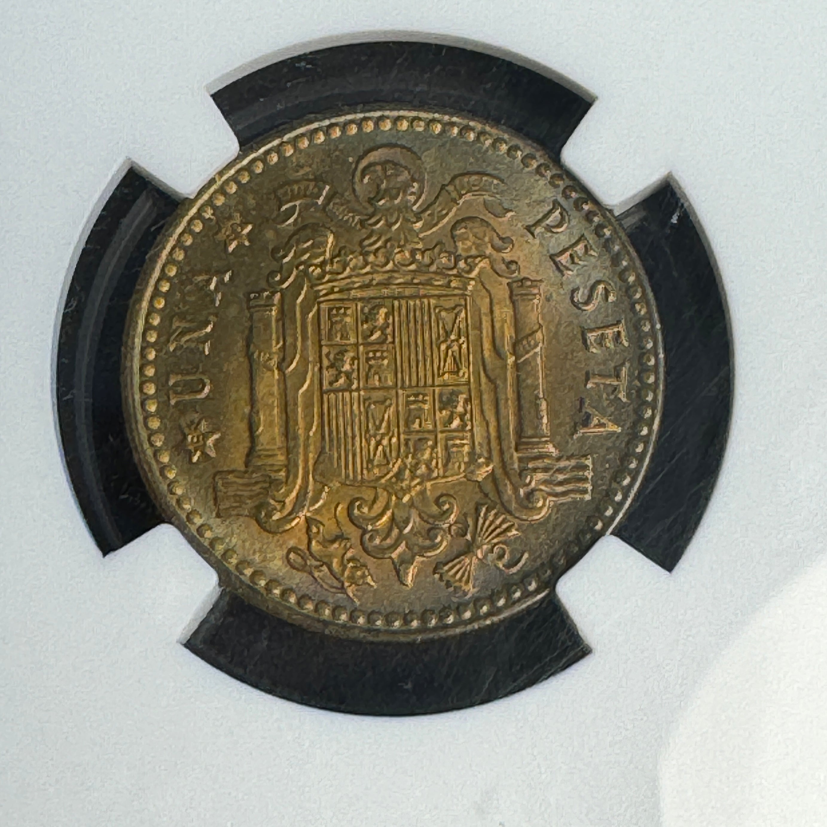 1953 (*1960) Spain 1 Peseta, Franco, KM-775, NGC MS-65, Pop 4/7 🇪🇸