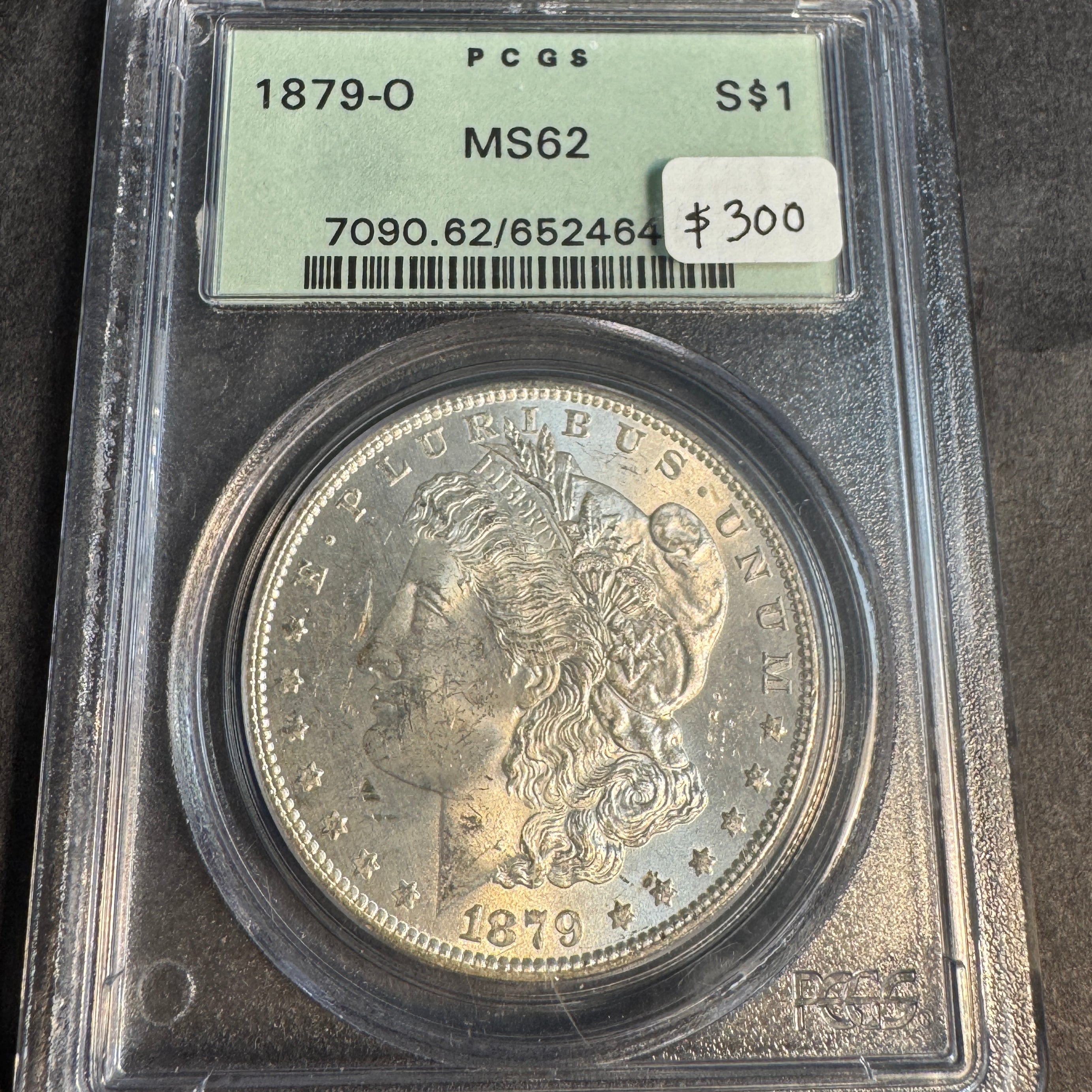 1879-O Morgan Silver Dollar, ‘Old Green’ PCGS MS-62