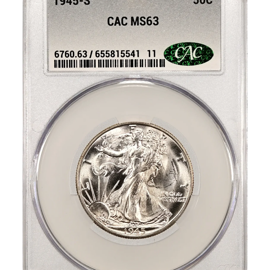 1945-S Walking Liberty US 50c Silver, CAC MS-63