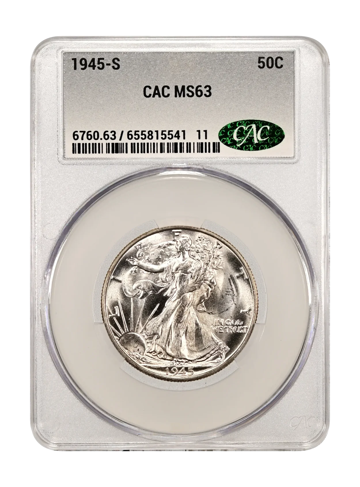 1945-S Walking Liberty US 50c Silver, CAC MS-63