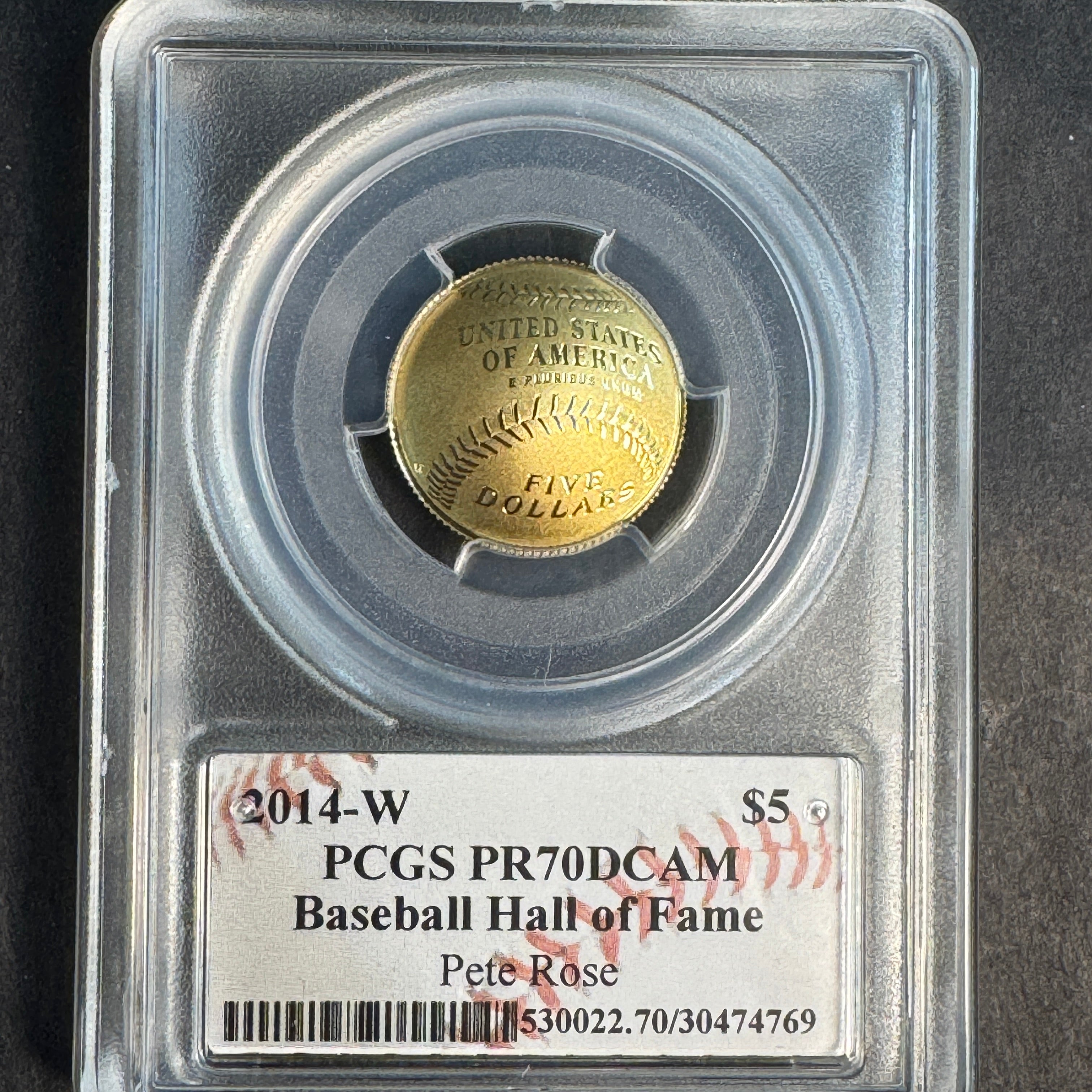 PETE ROSE Autographed 2014-W Baseball ⚾️ HOF $5 US Gold, PCGS PR-70 DCAM 💎
