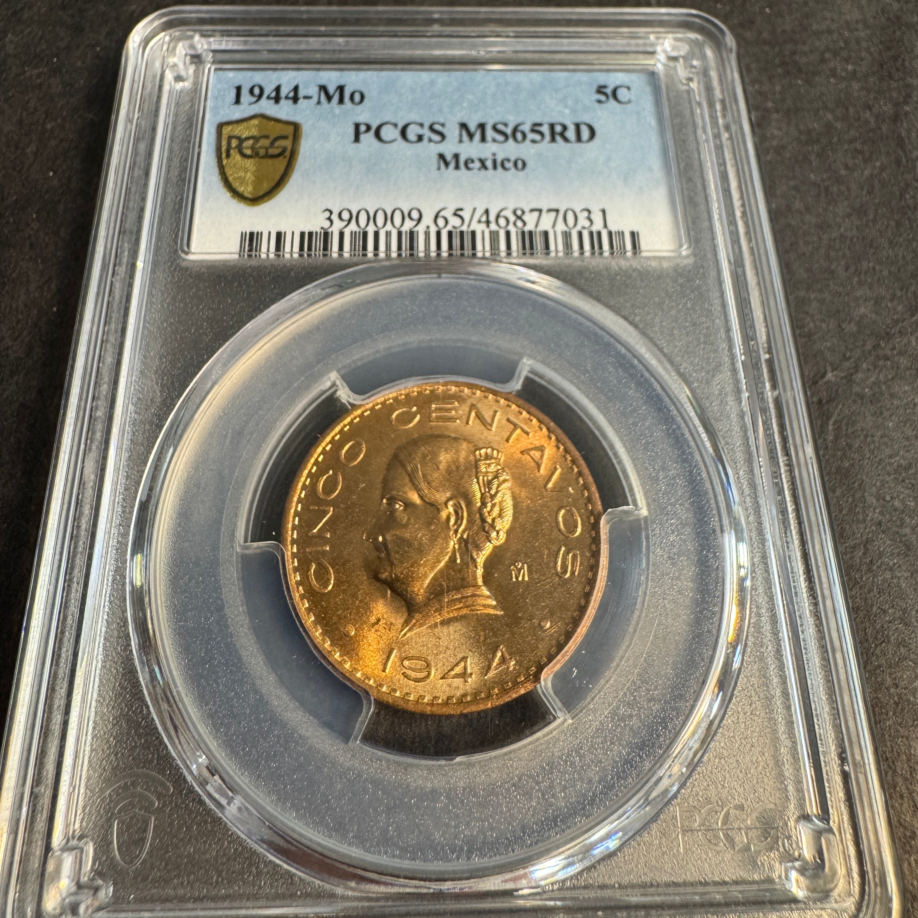 1944-Mo Mexico 5 Centavos, PCGS MS-65 RD red 🇲🇽