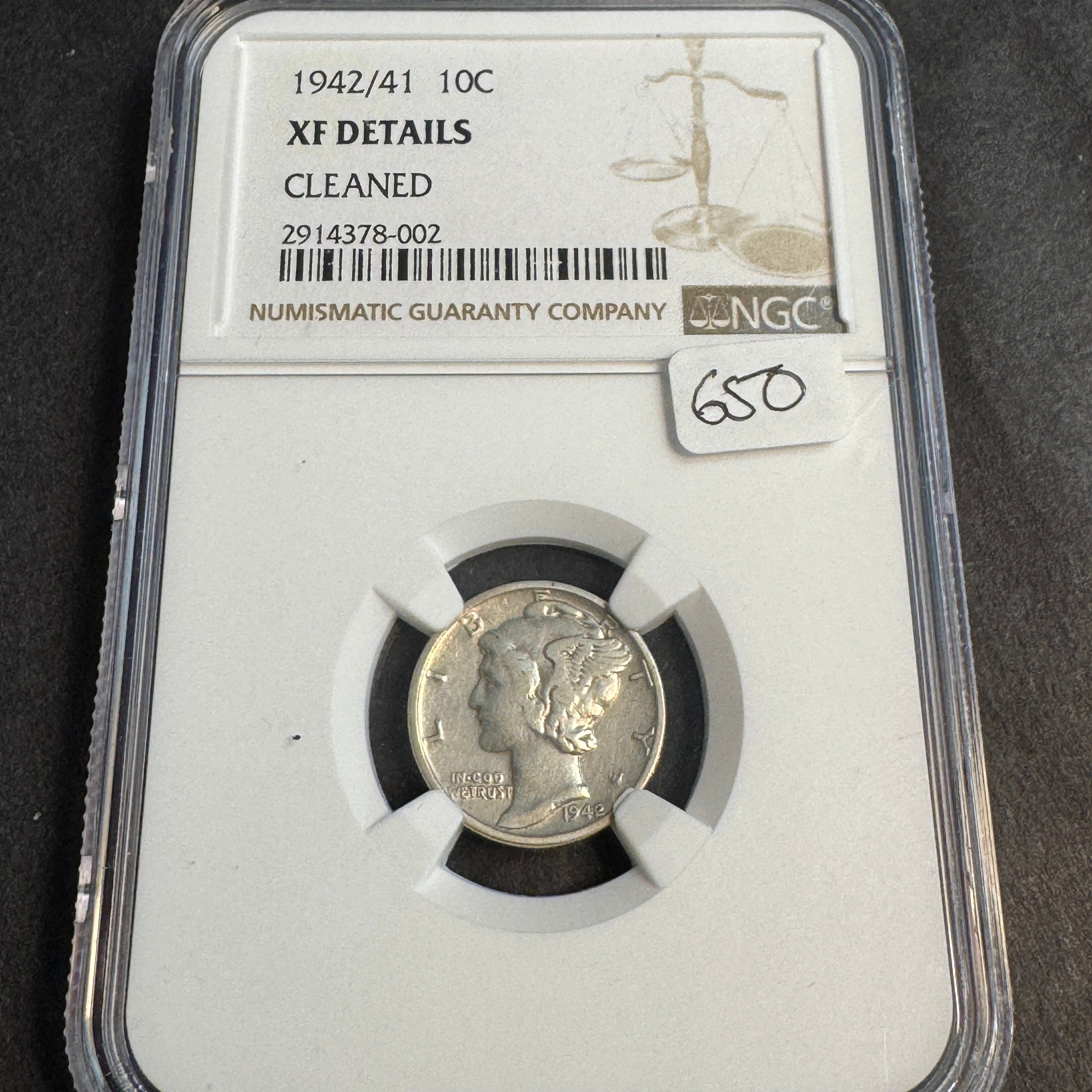 1942/1 Mercury Dime US 10c Overdate, NGC XF Details