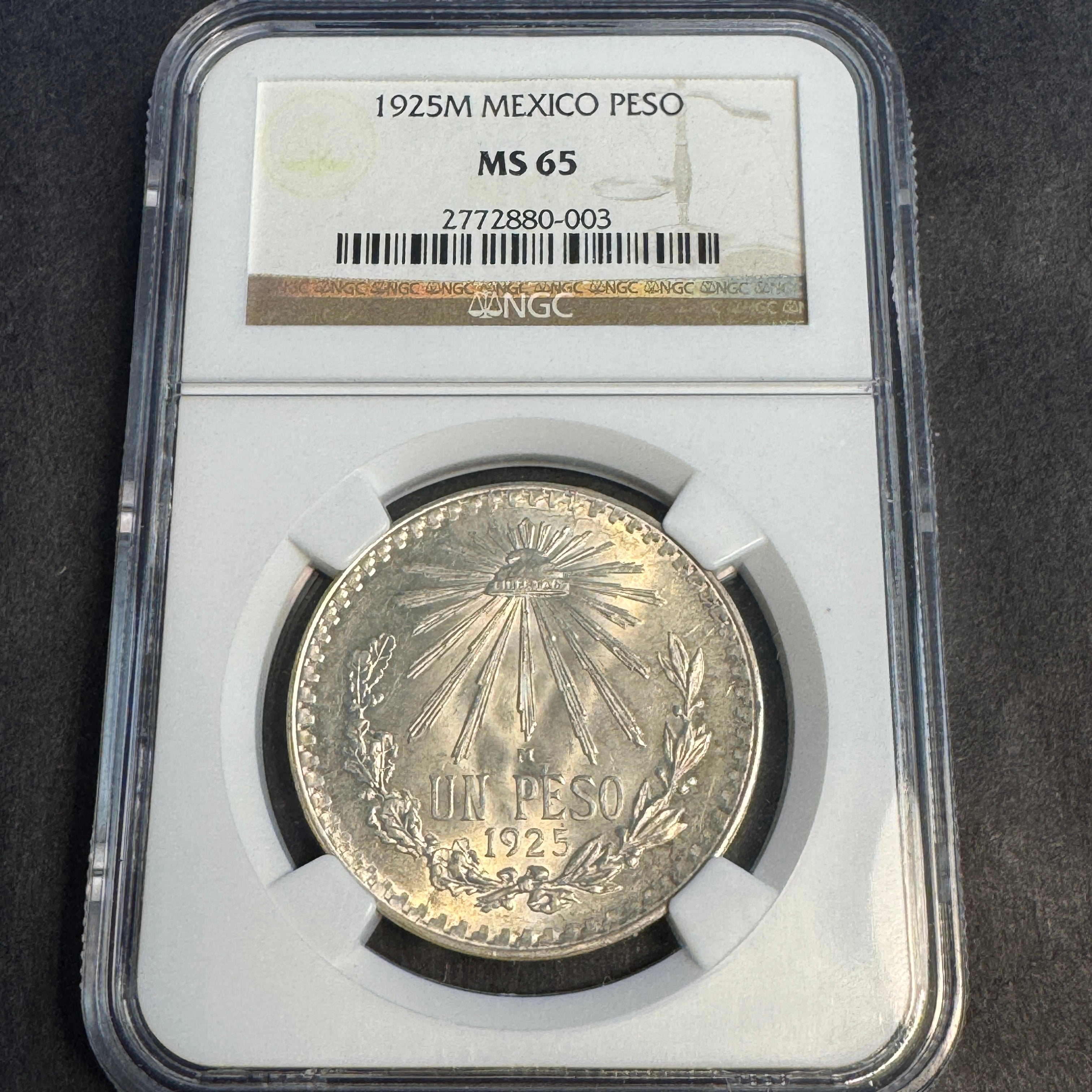 1925 Mexico Silver Peso, NGC MS-65 🇲🇽