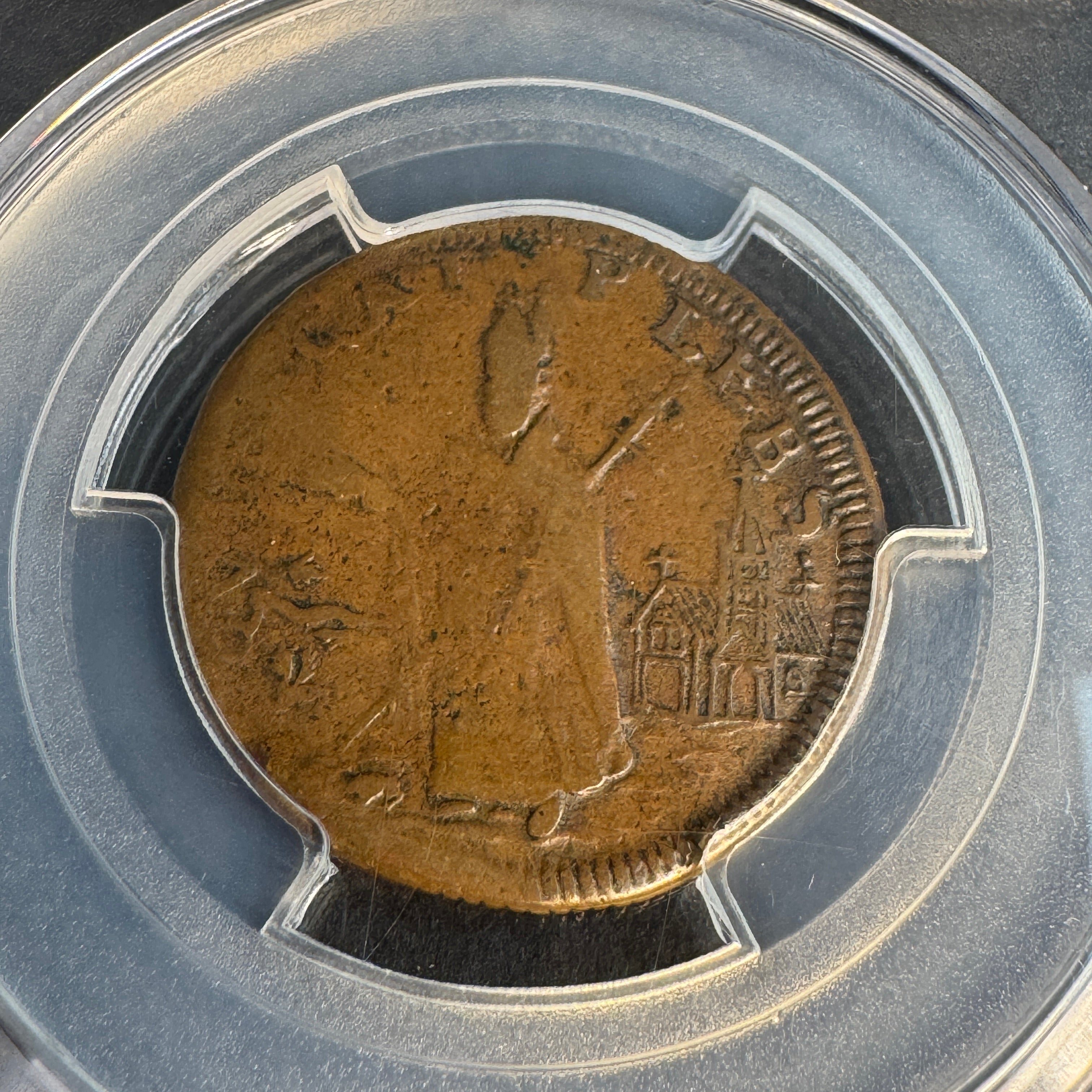 1670s New Jersey Saint Patrick Farthing, Martin 8a.4-Ca.1, PCGS F-15 ☘️