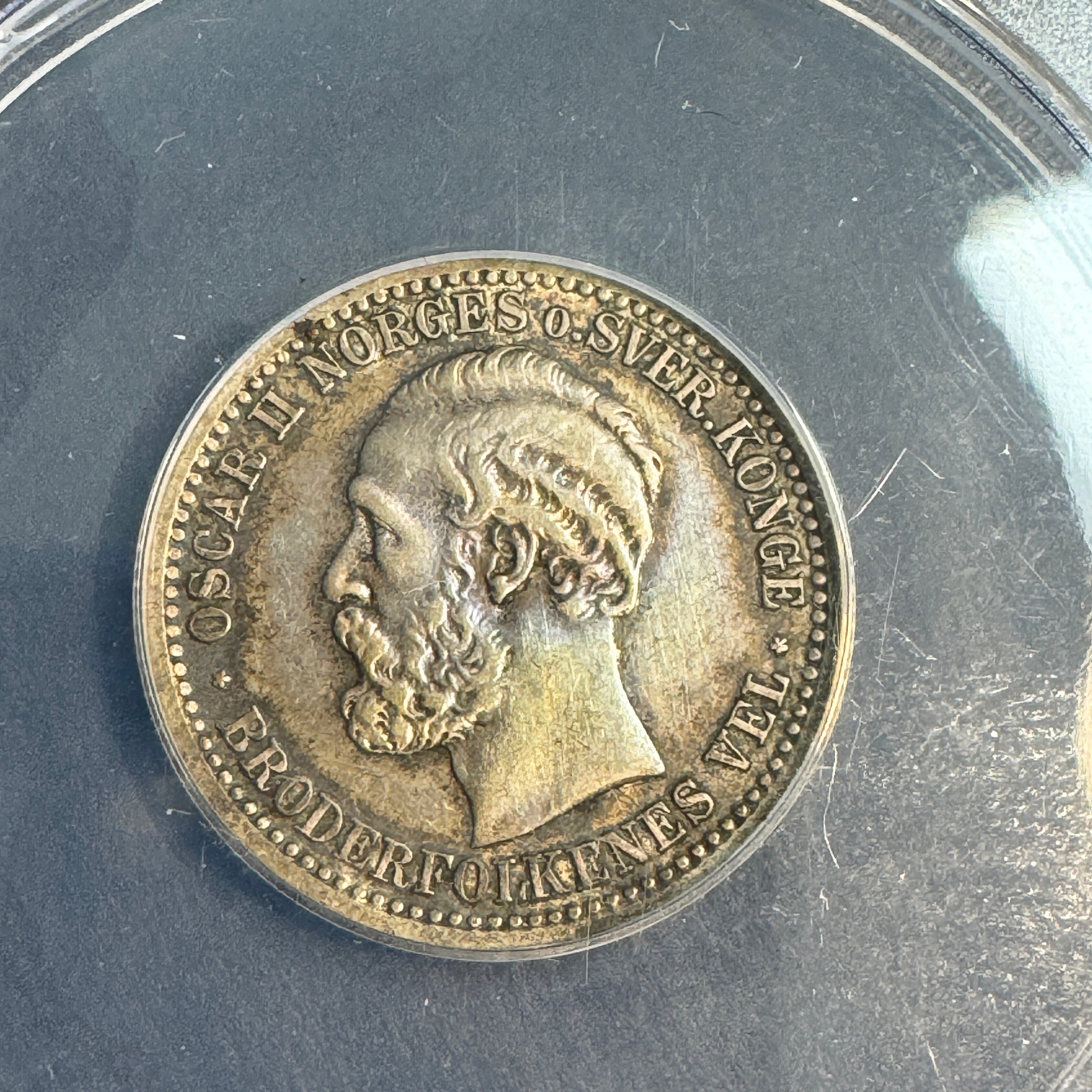 1877 Norway 50 Ore, Oscar II, KM-356, ANACS EF-40 🇳🇴