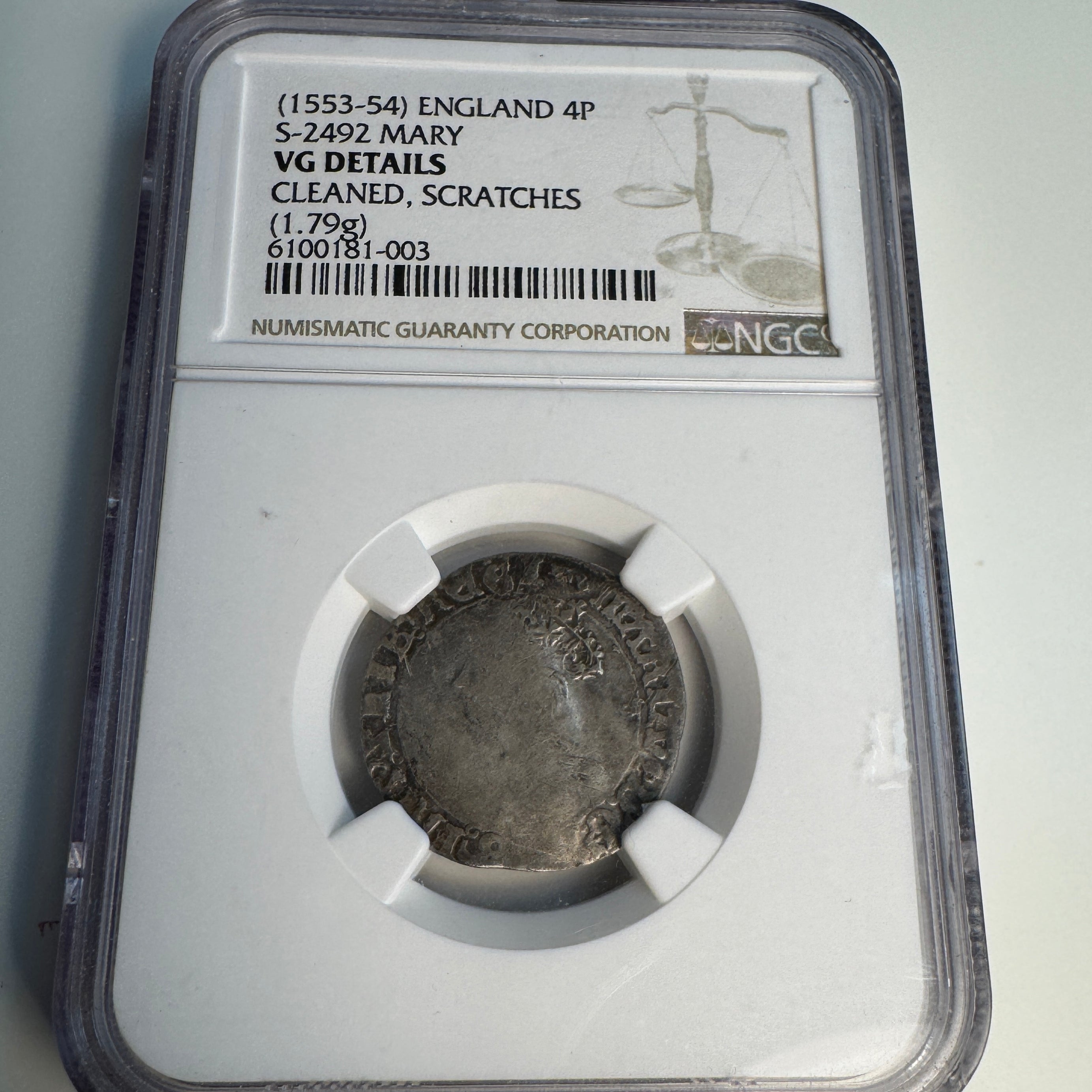 (1553-54) Queen Mary, England AR 4 Pence / Groat, Sp#2492, NGC VG Details 🏴󠁧󠁢󠁥󠁮󠁧󠁿