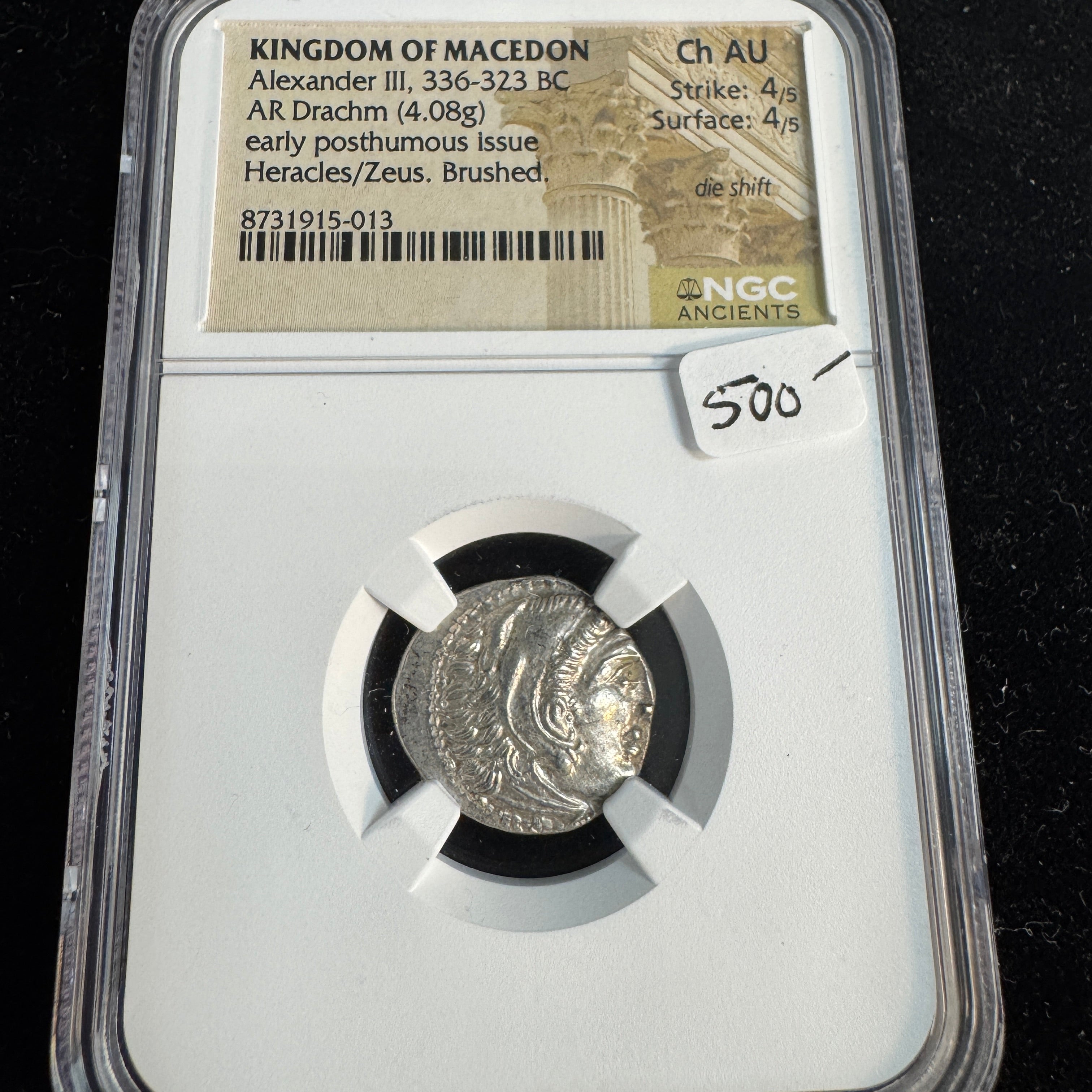 Alexander the Great Macedon AR Drachm, Heracles / Zeus, NGC Choice AU
