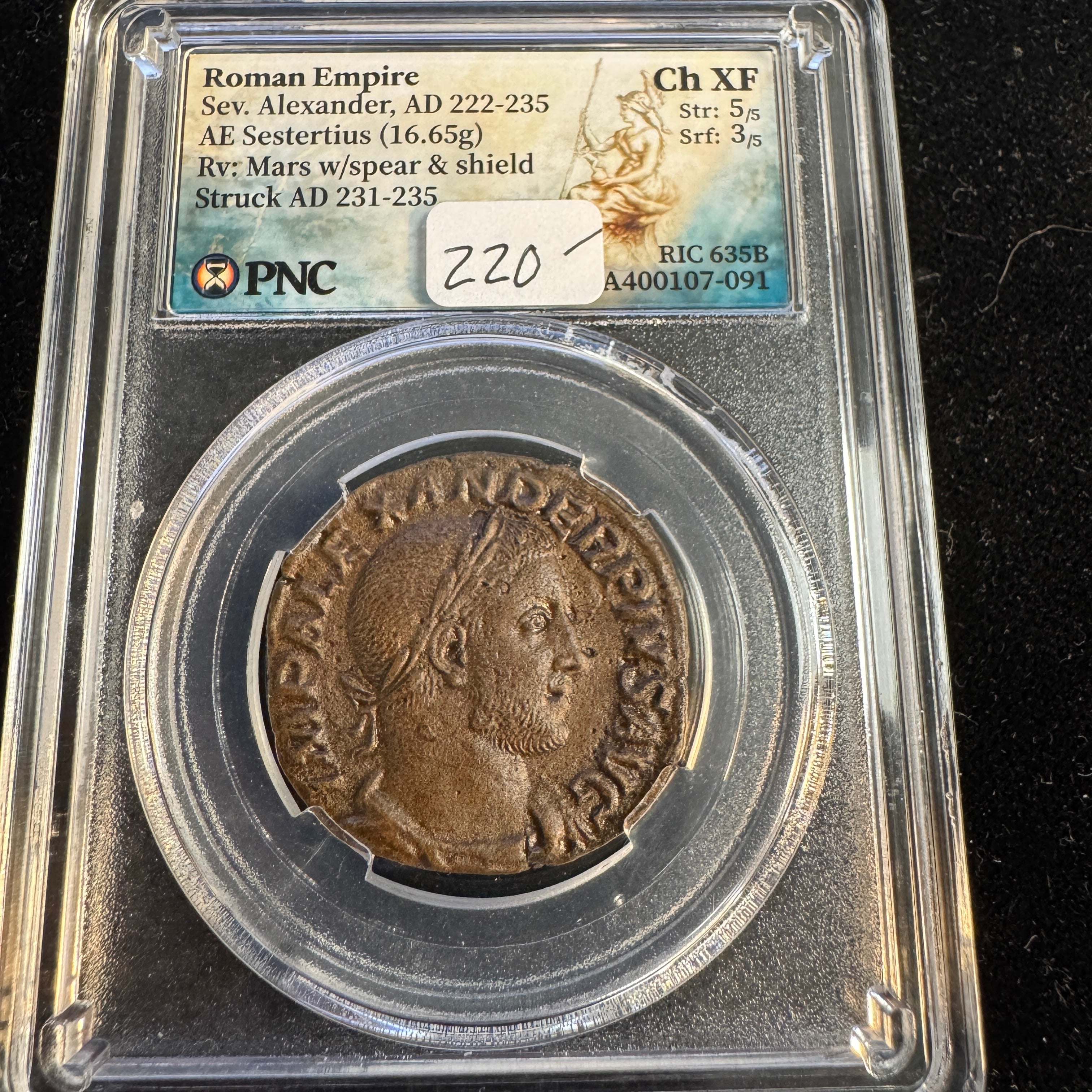 Severus Alexander (222-235 AD) Roman Empire AE Sestertius, Rx: Mars w/spear, RIC-635b, PNC Choice XF