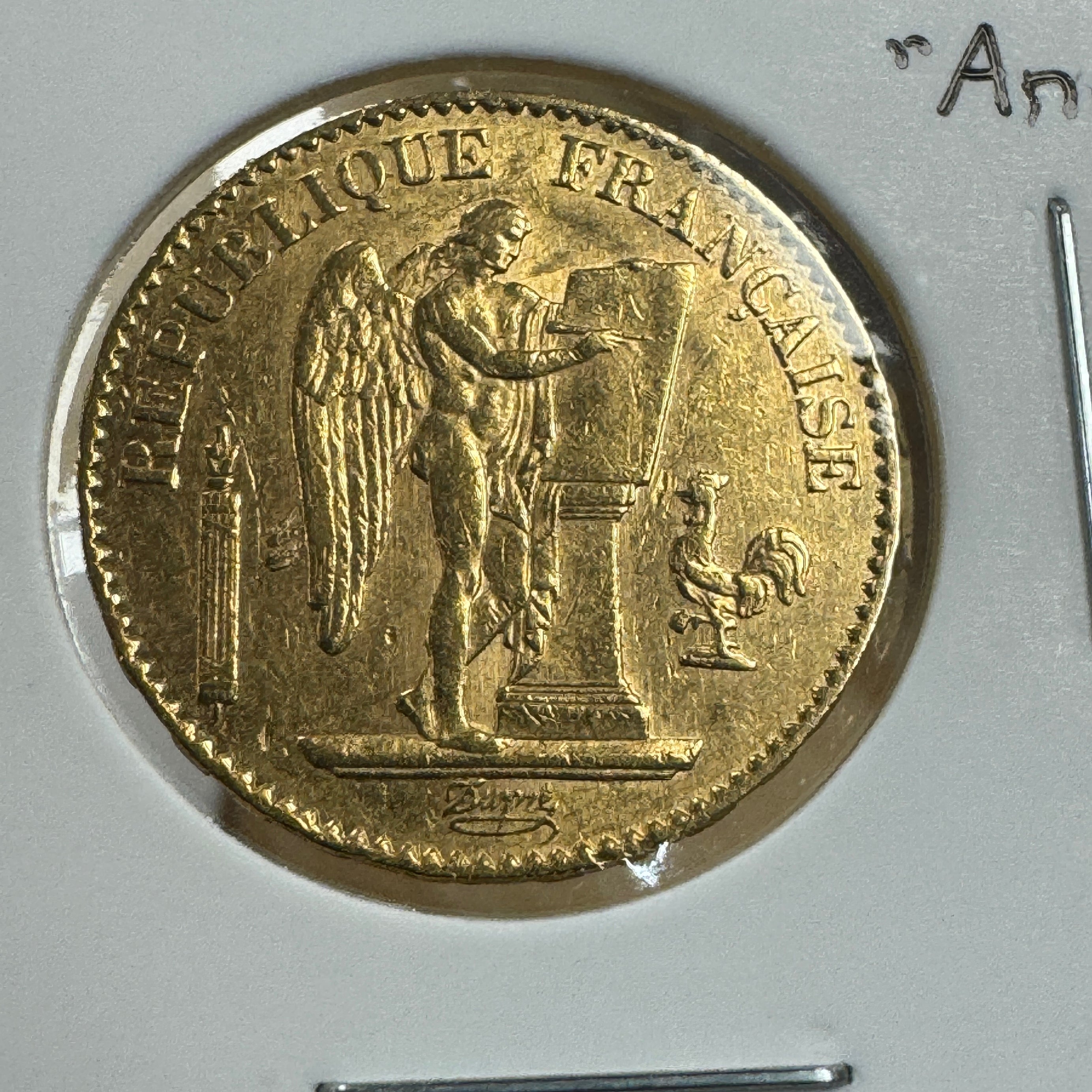 1876-A France Republic 20 Francs Gold “Angel”, XF-AU