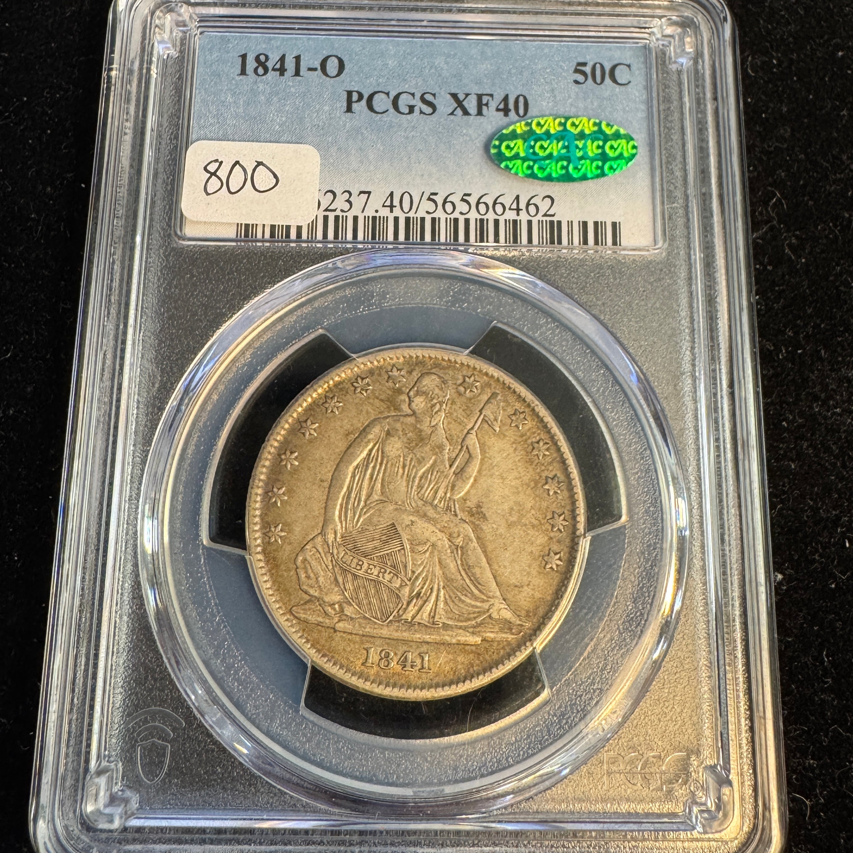 1841-O Seated Liberty Half Dollar 50c, PCGS XF-40 Green CAC