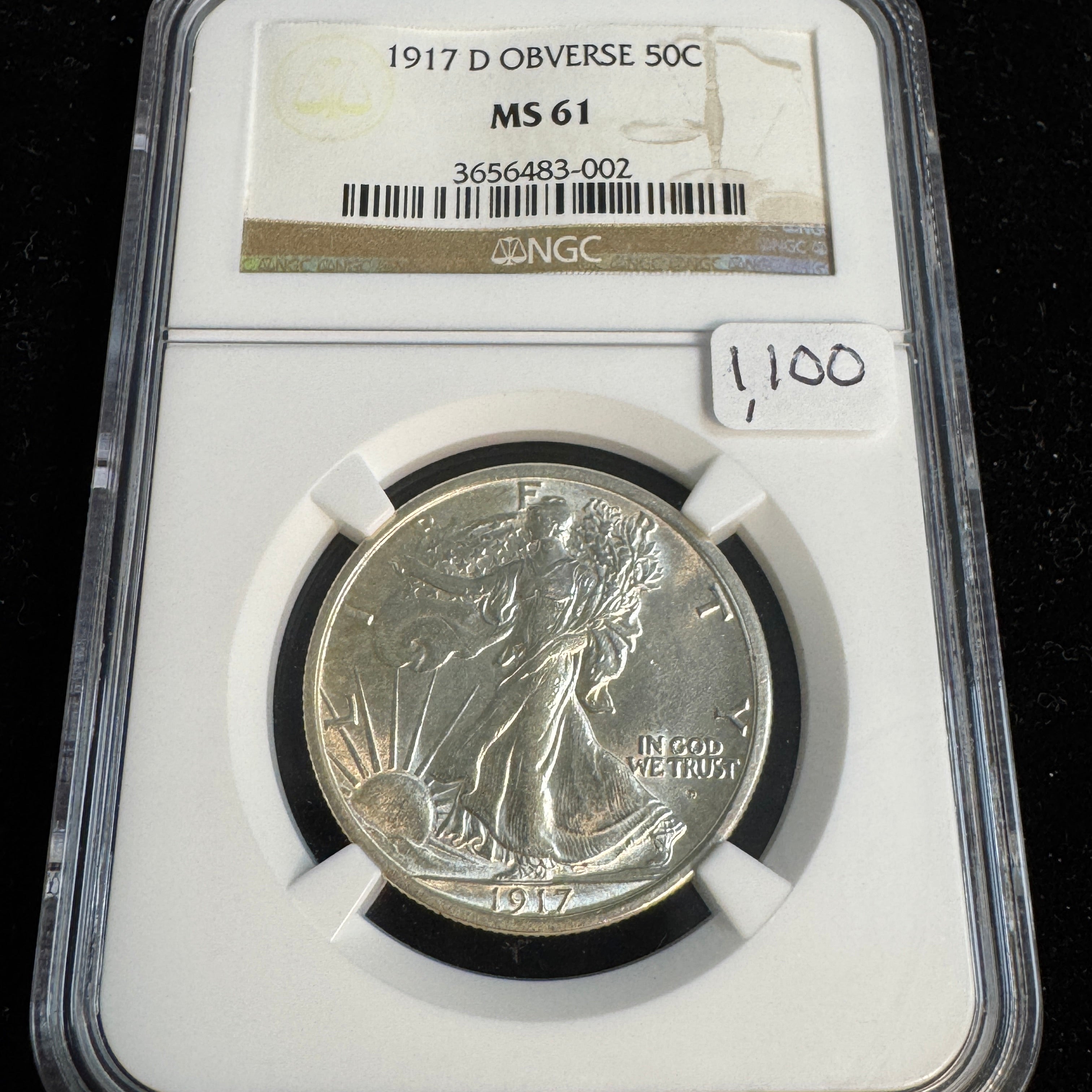 1917-D (Obverse) Walking Liberty Half Dollar, NGC MS-61