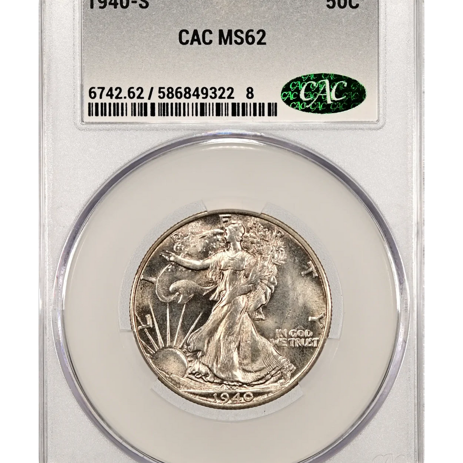 1940-S Walking Liberty US 50c Silver, CAC MS-62