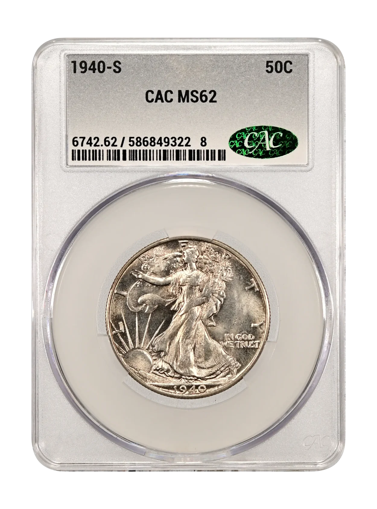 1940-S Walking Liberty US 50c Silver, CAC MS-62