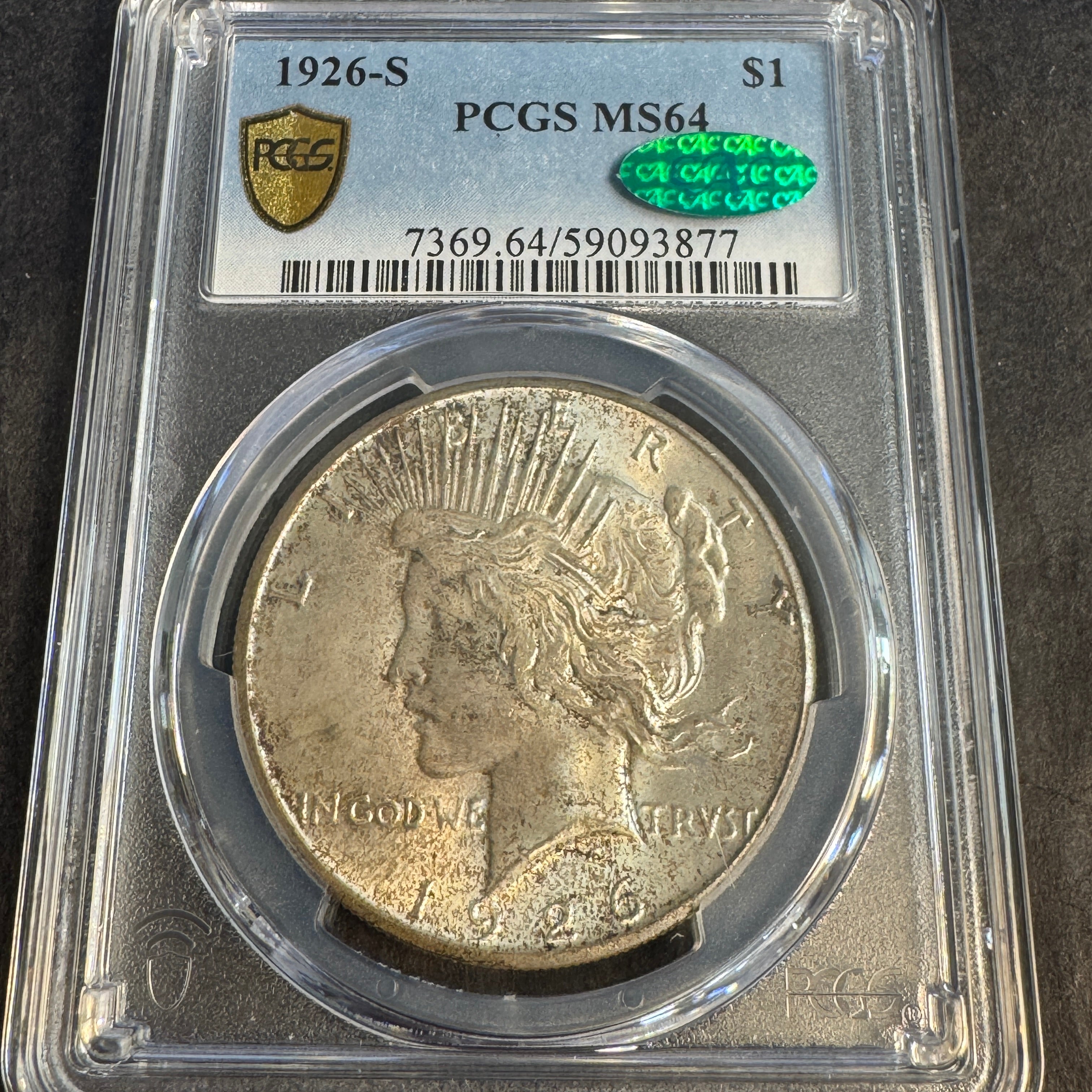 1926-S Peace Silver Dollar, PCGS MS-64 Green CAC approved 🟢