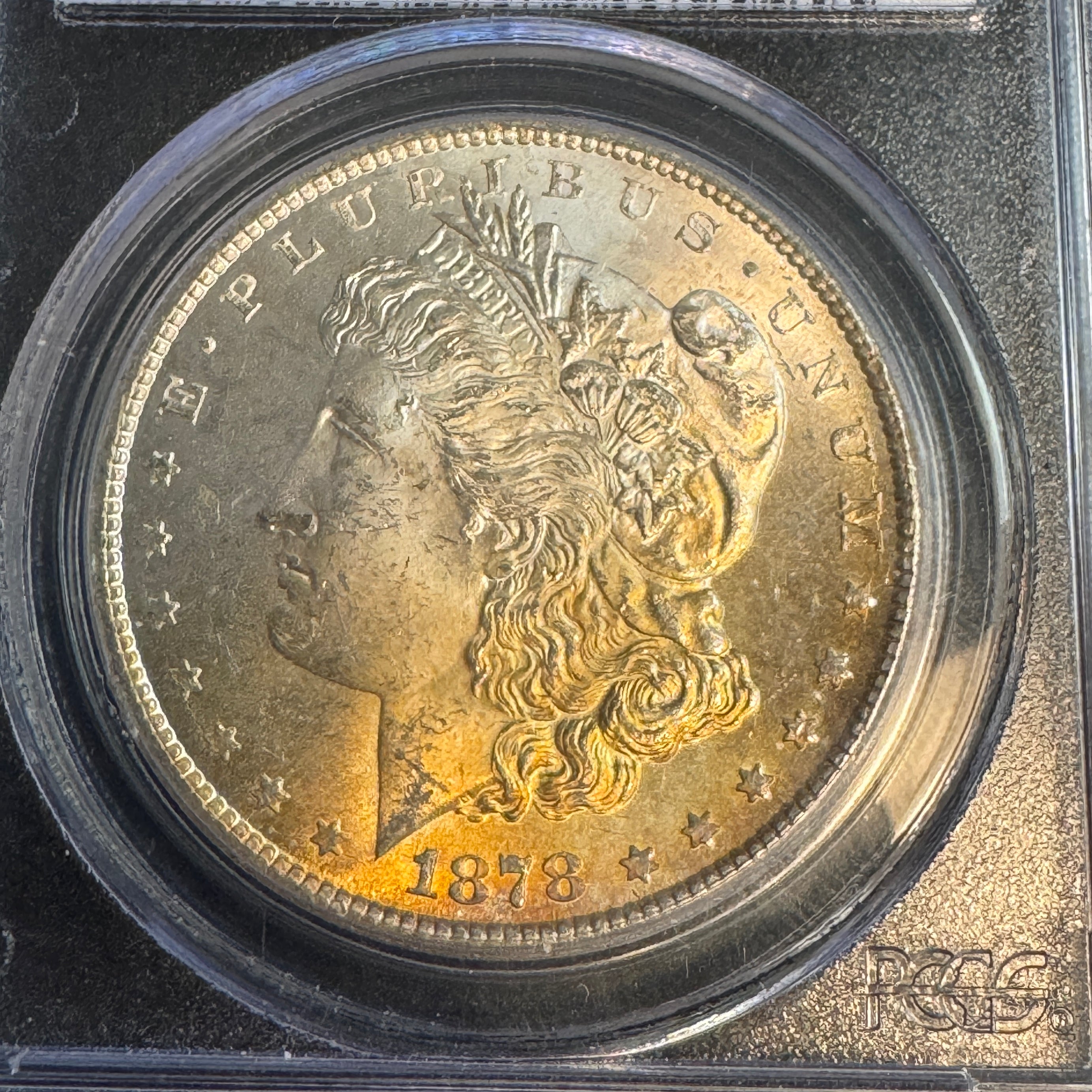 1878-CC Morgan Silver Dollar, PCGS MS-64, obverse toning