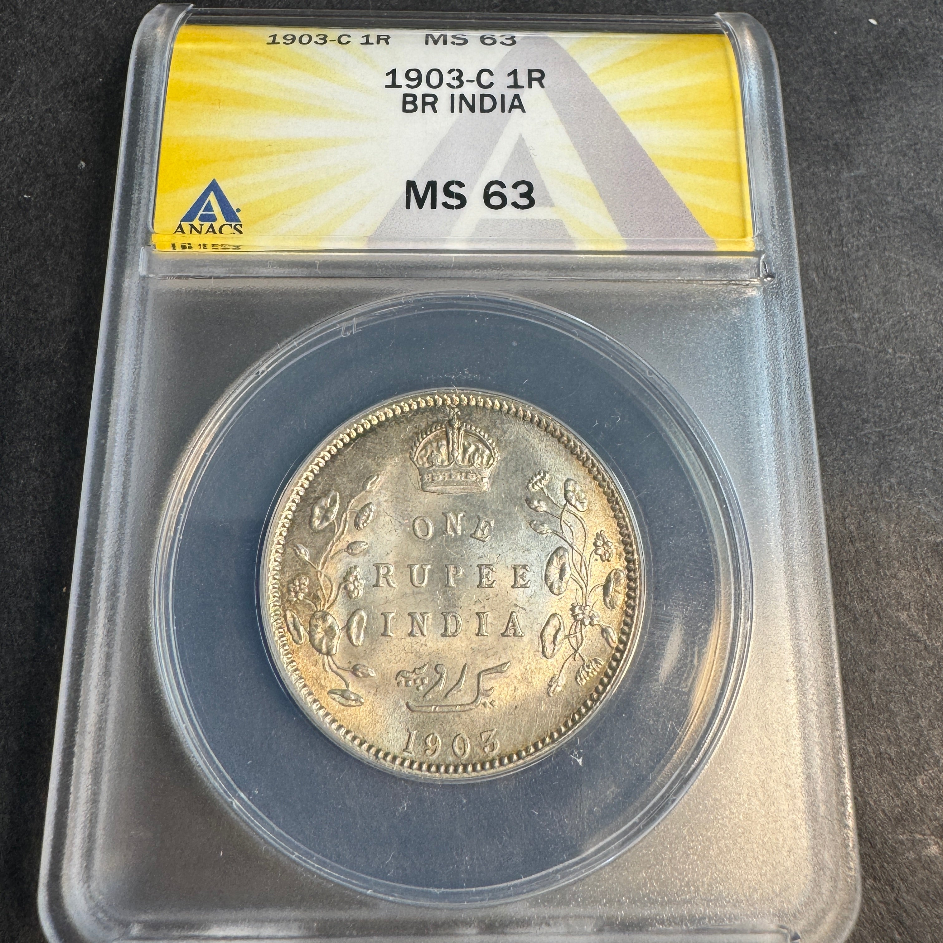 1903-C British India One Rupee, Edward VII, ANACS MS-63 🇬🇧🇮🇳