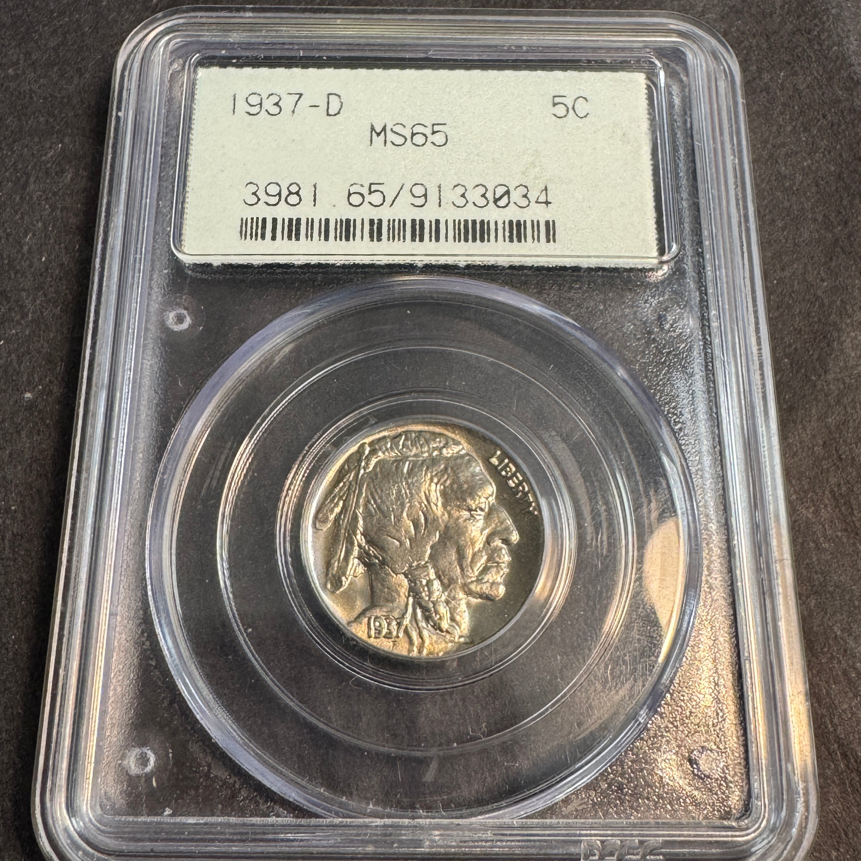 1937-D Buffalo Nickel US 5c, Gasket OGH PCGS MS-65