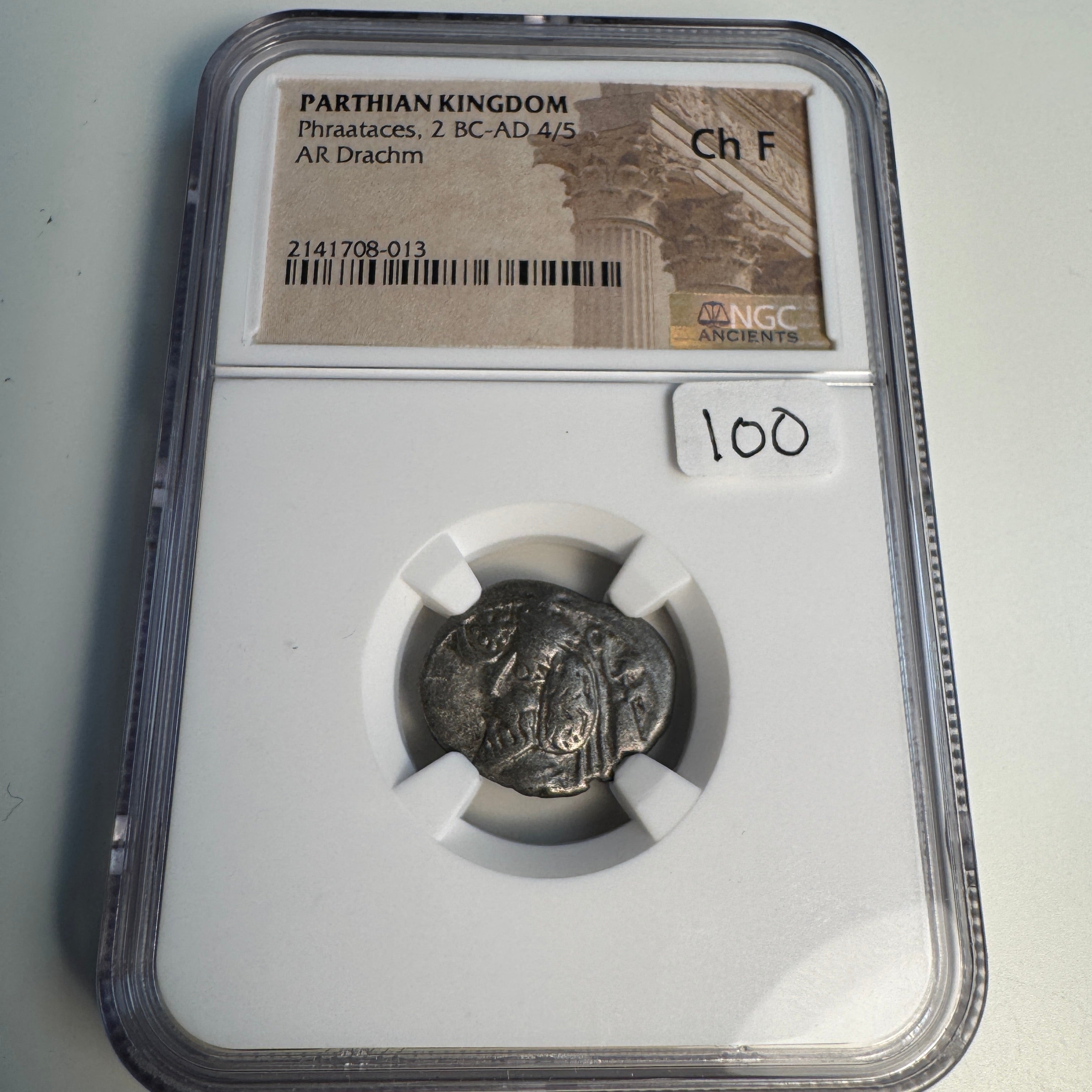 Parthian Empire, Phraataces (2 BC - 4/5 AD) Silver Drachm, NGC Choice Fine