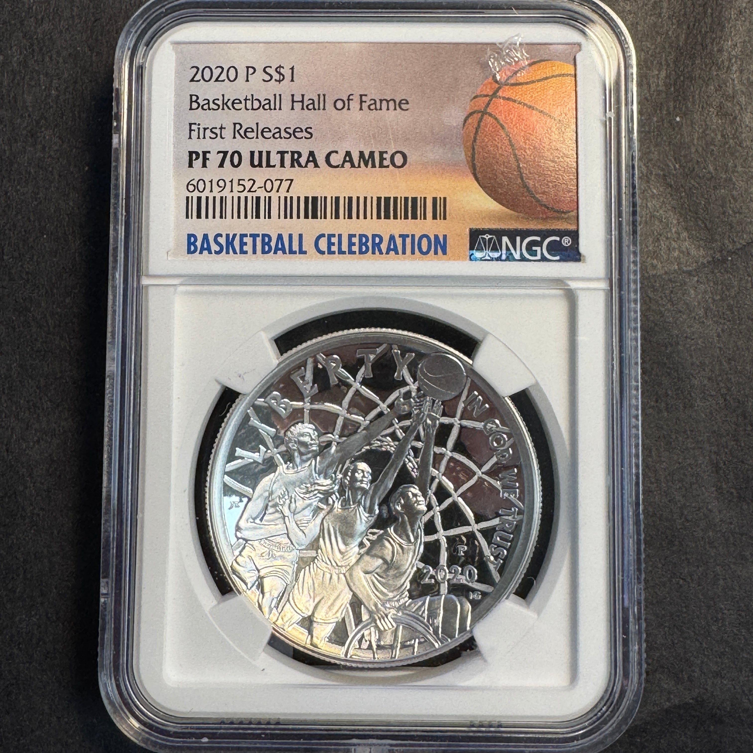 2020 P US Basketball HOF Concave Proof Silver Dollar, First Releases NGC PR-70 Ultra Cameo