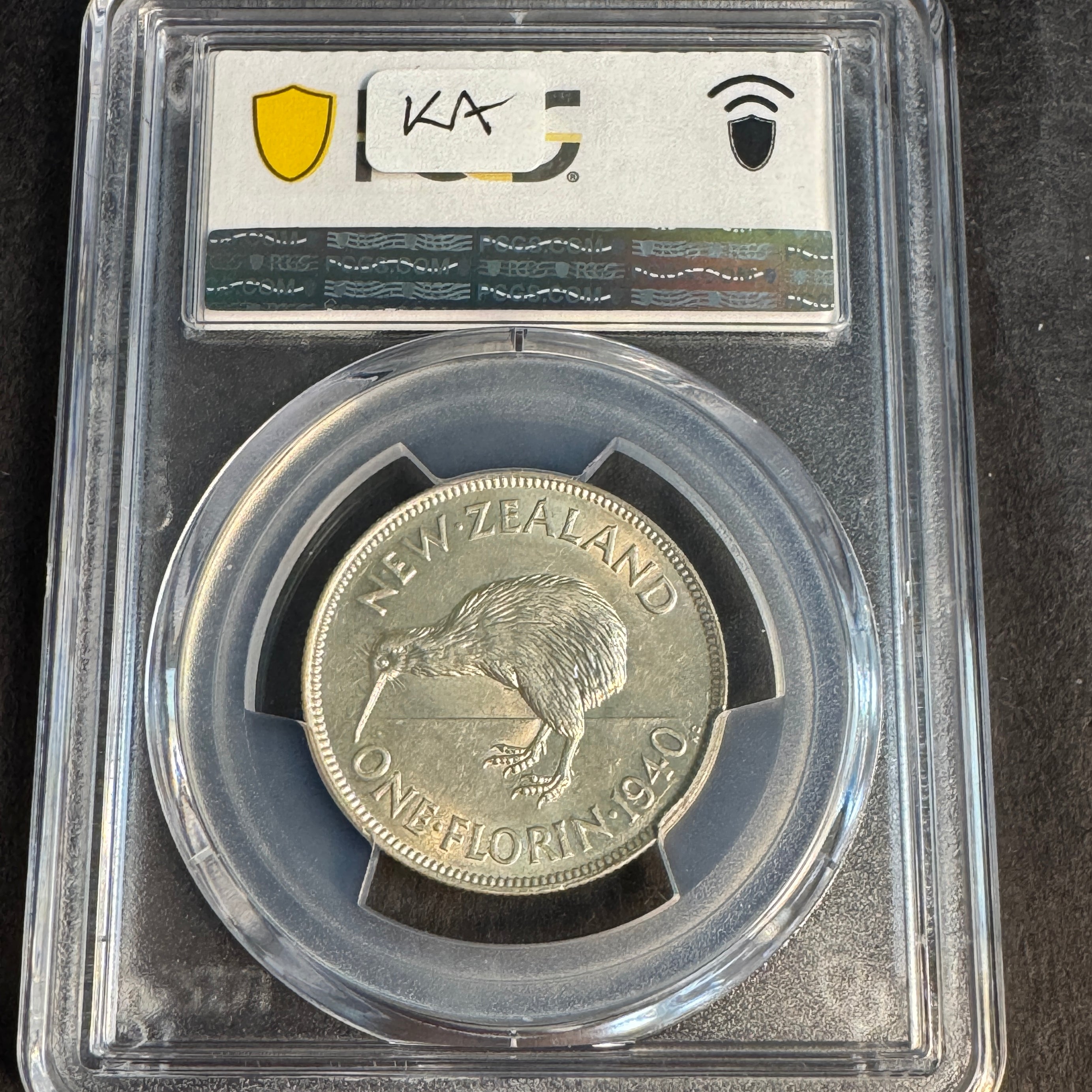 1940 New Zealand AR Florin, KGVI, PCGS AU-55 🇳🇿
