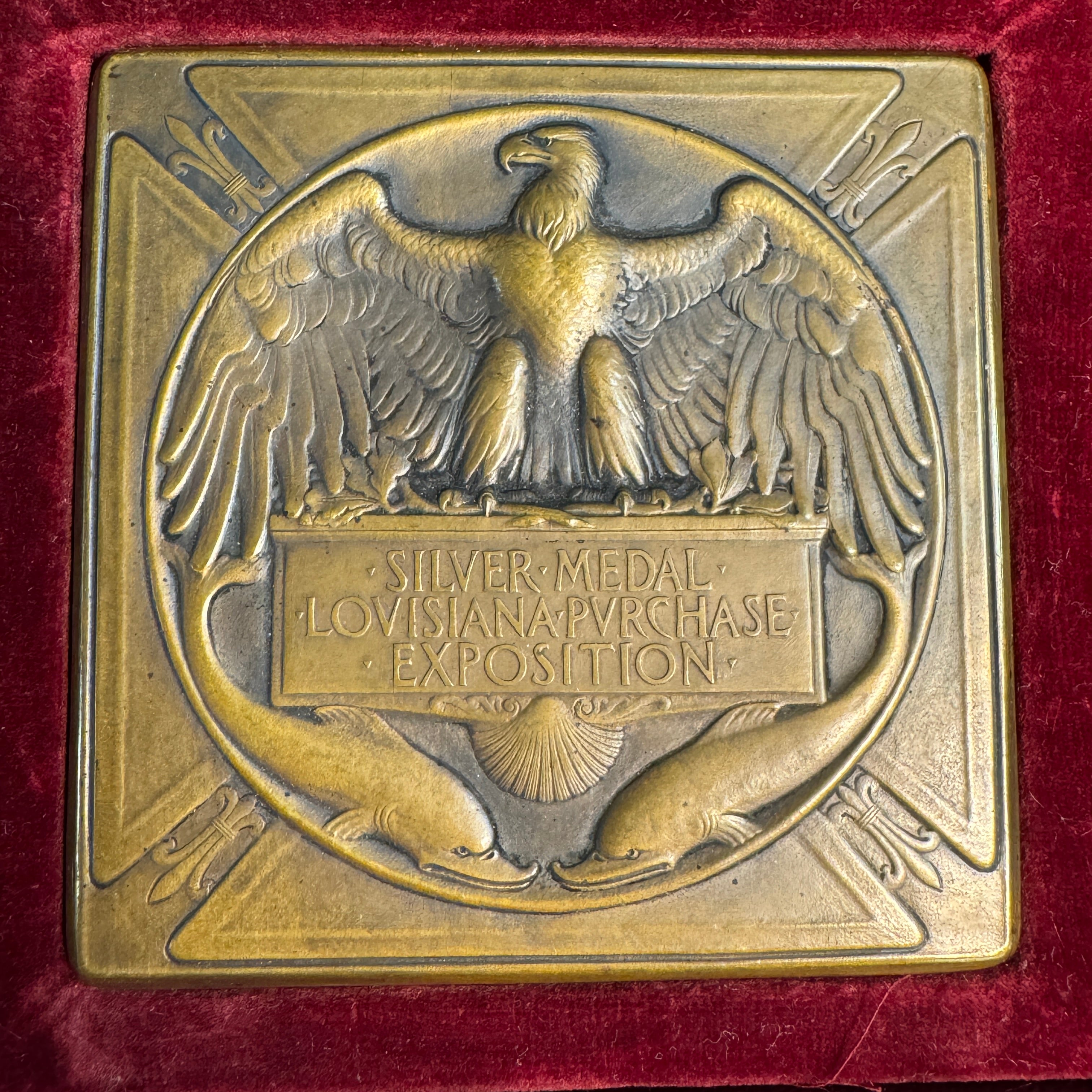 1904 St Louis Universal Exposition - Louisiana Purchase Centennial 67mm Bronze “Silver Medal” - Adolph Weinman - Original Box