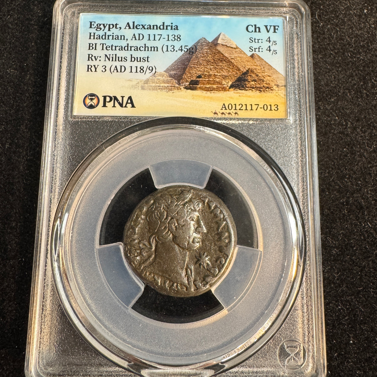 Hadrian (117-138 AD) Roman Egypt BI Tetradrachm, Alexandria RY 3 (118/9 AD) RV: River god Nilus - PNA Choice VF