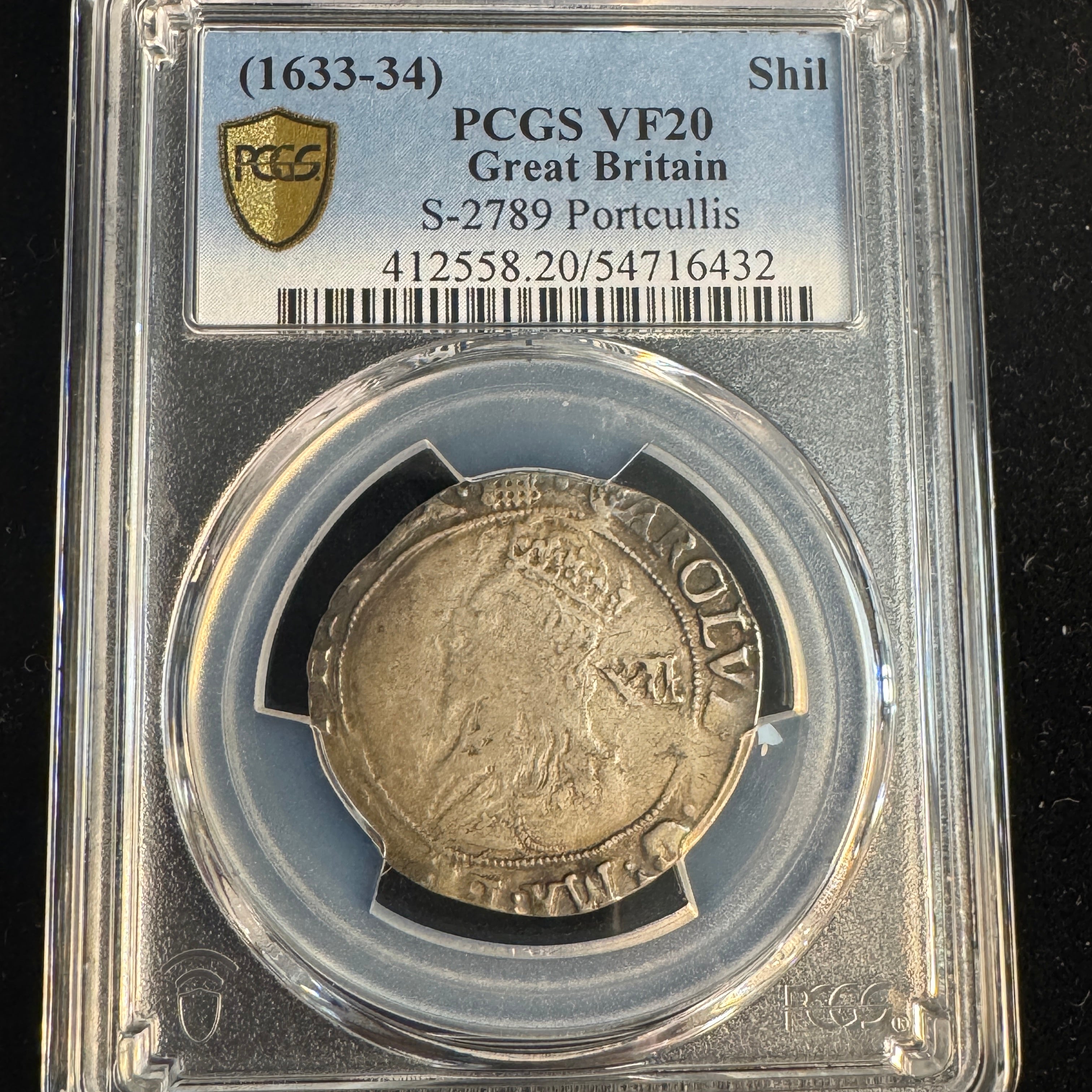 (1633-34) England Shilling, Charles I, S-2789 Portcullis, PCGS VF-20 🏴󠁧󠁢󠁥󠁮󠁧󠁿