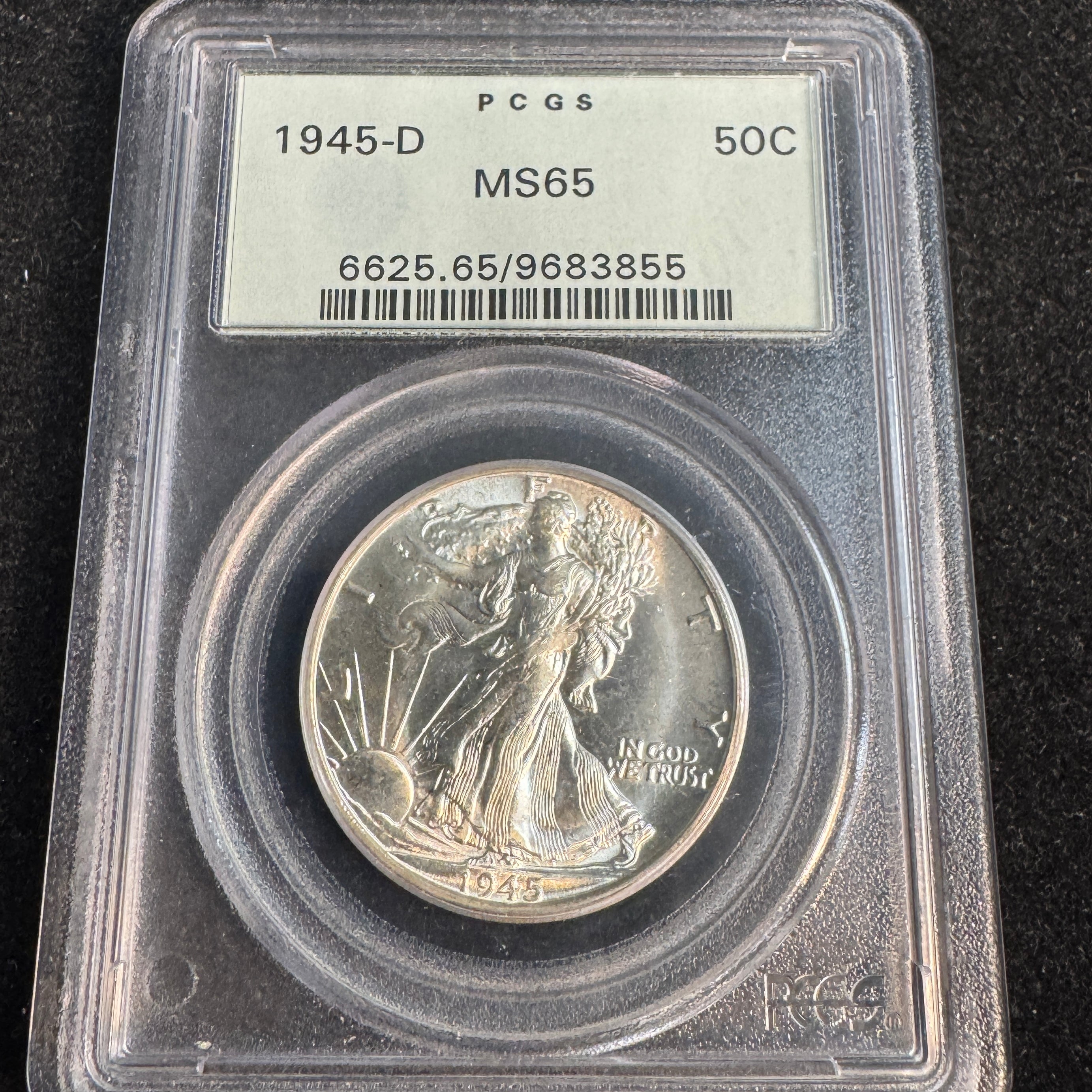 1945-D Walking Liberty 50c, OGH PCGS MS-65