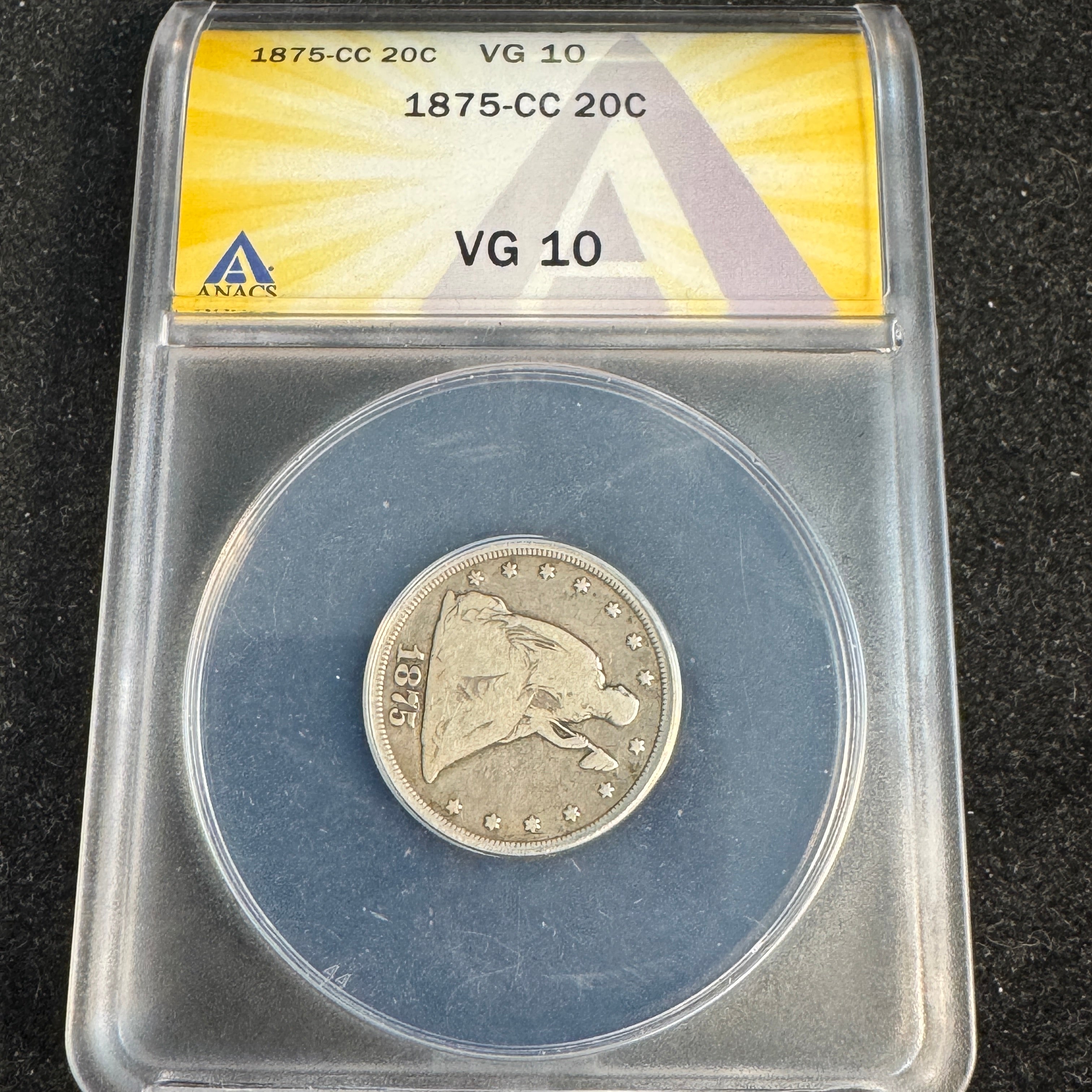1875-CC Seated Liberty 20c Twenty Cents, ANACS VG-10