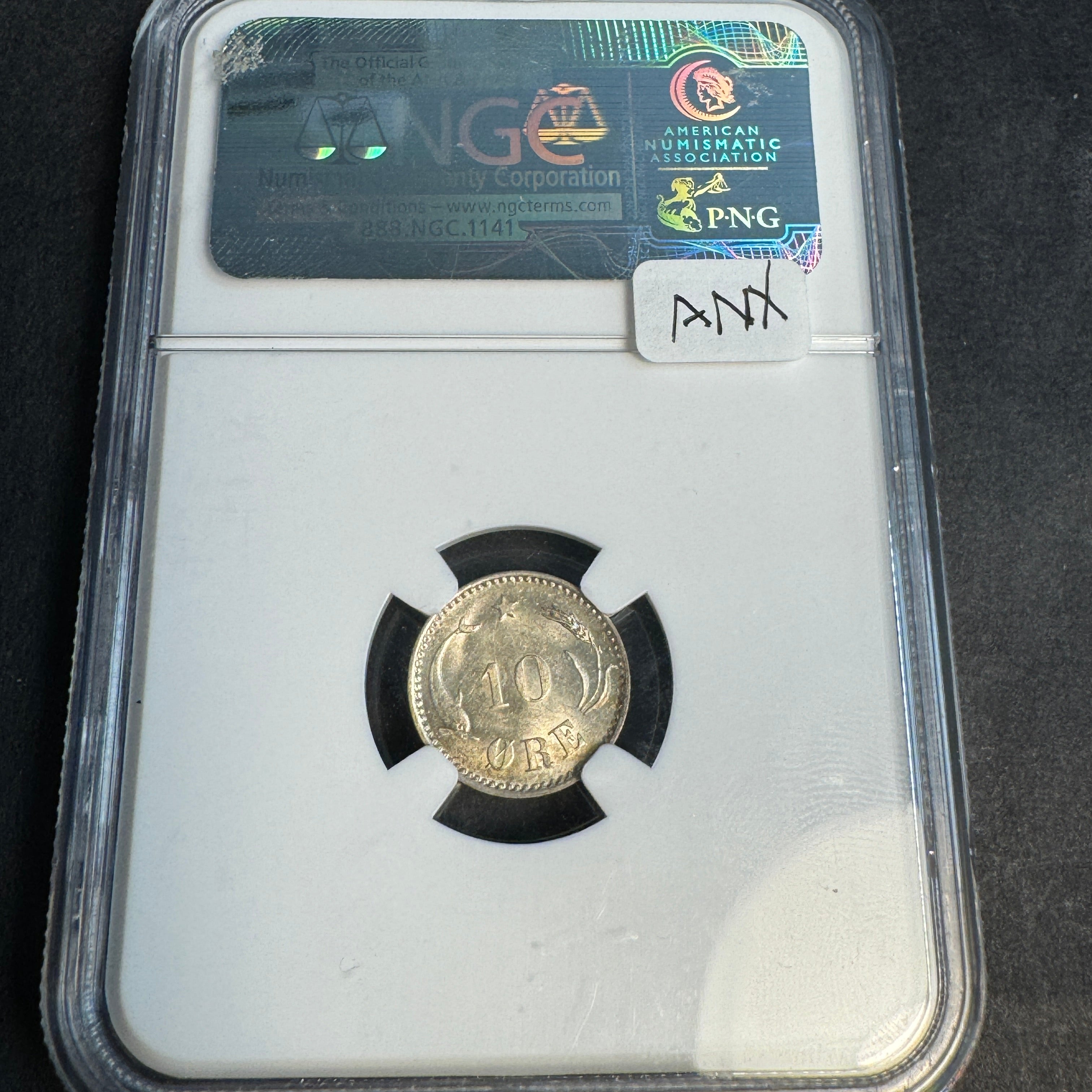 1891 CS Denmark 10 Ore silver, Christian IX, NGC MS-64