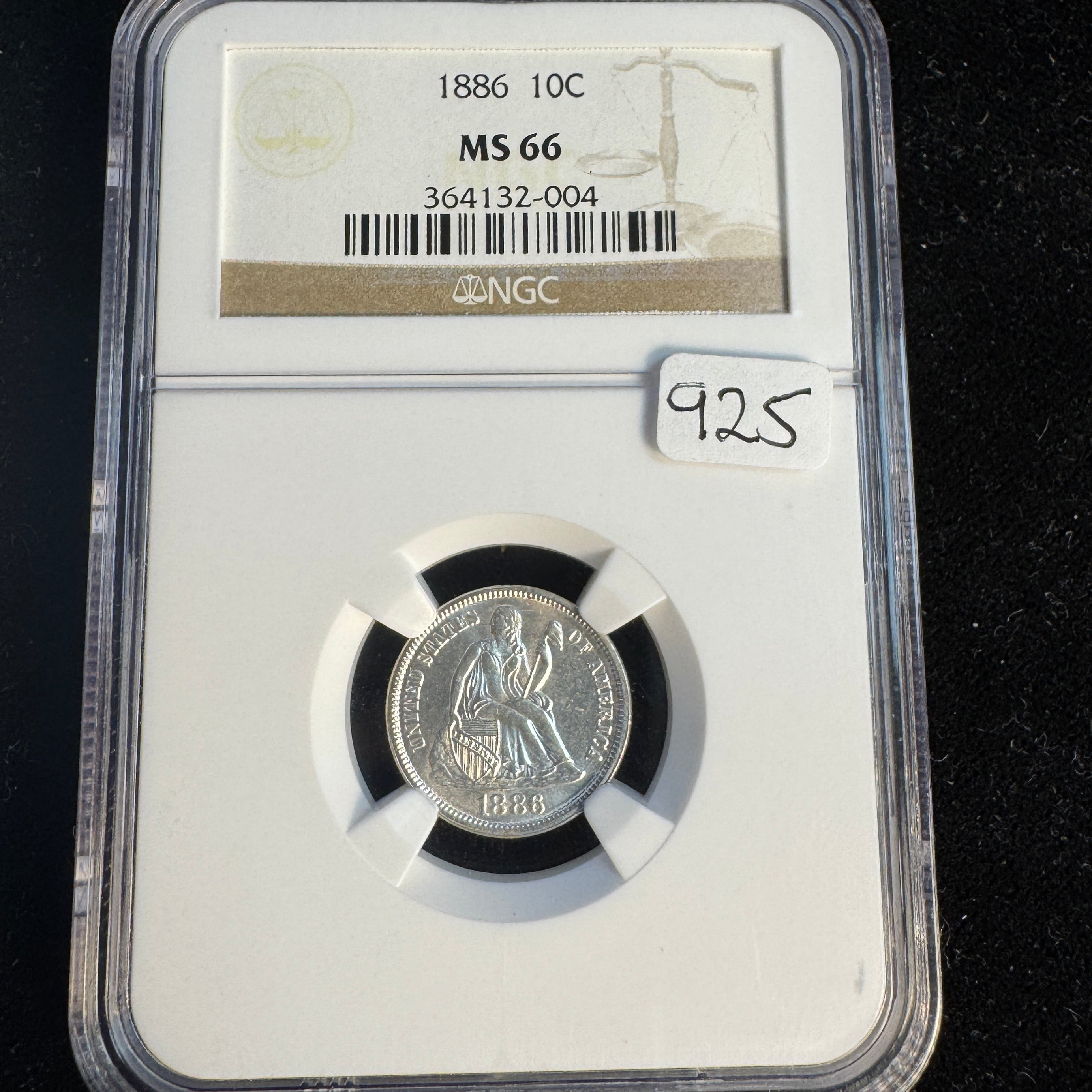 1886 Seated Liberty Dime, NGC MS-66
