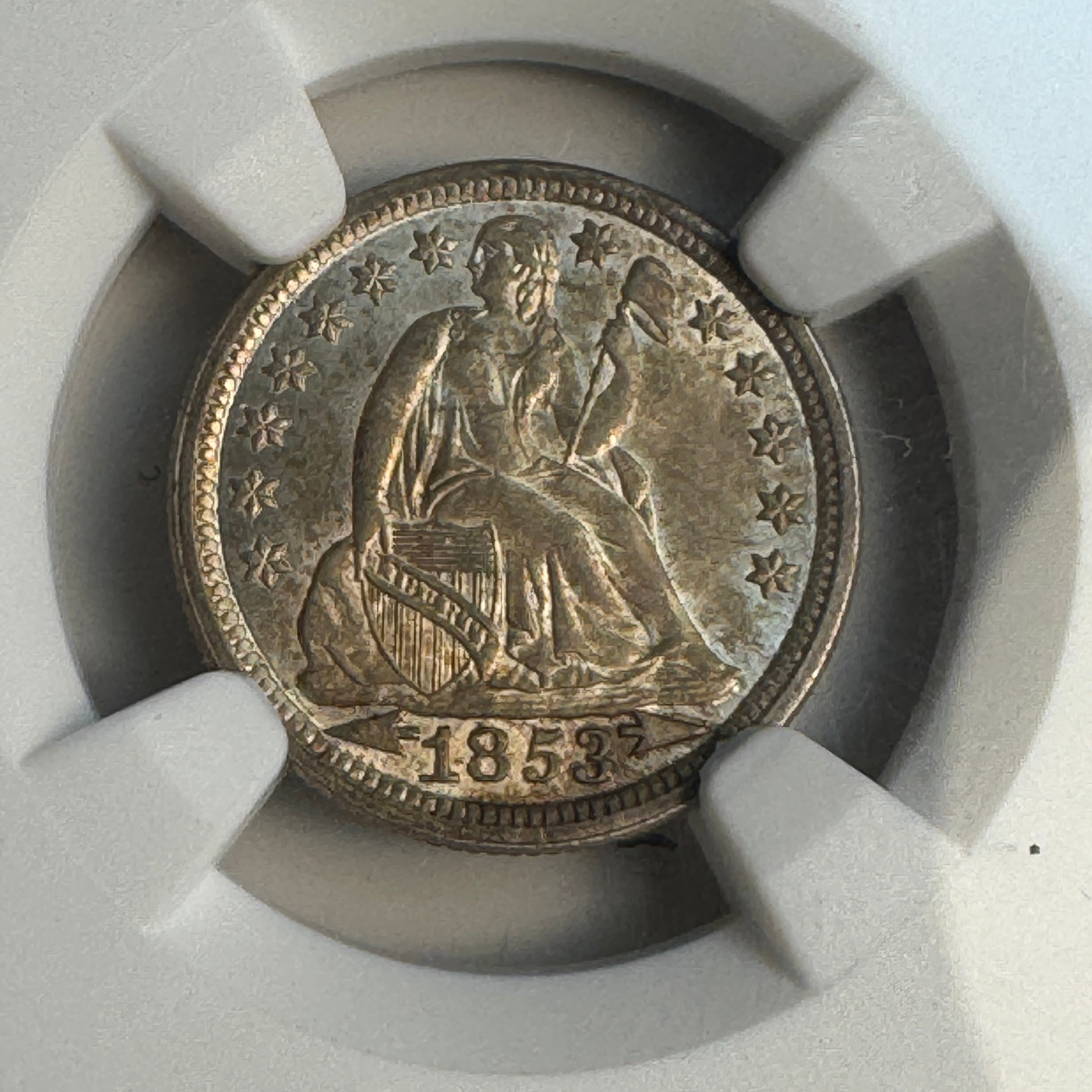 1853 Seated Liberty Dime 10c, with Arrows, NGC MS-66