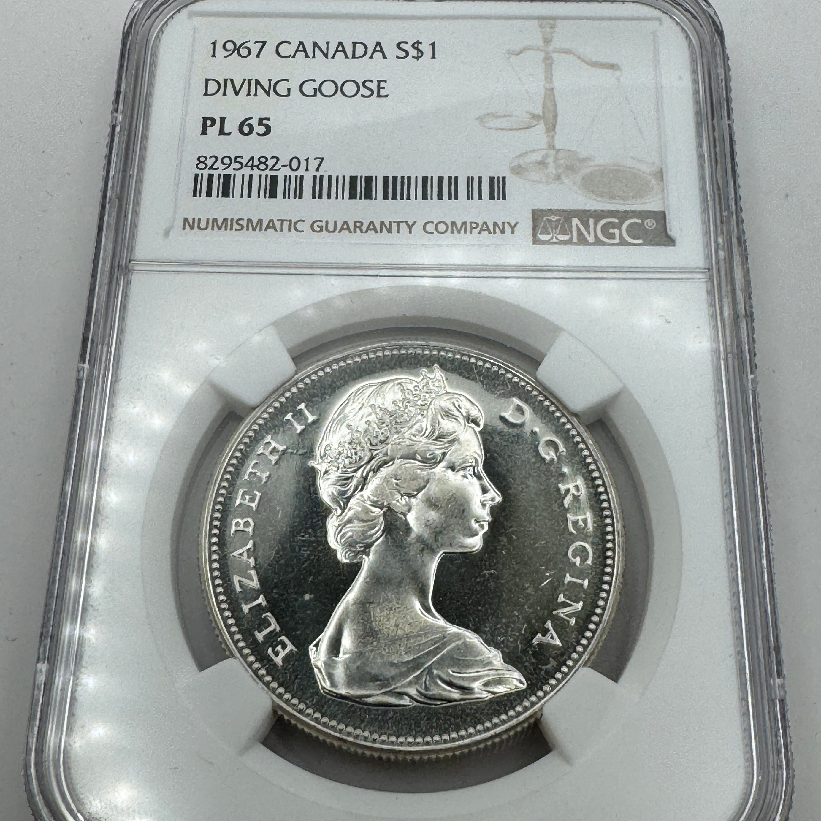1967 Canada Silver Dollar, DIVING GOOSE 🪿rotation variety, NGC PL-65