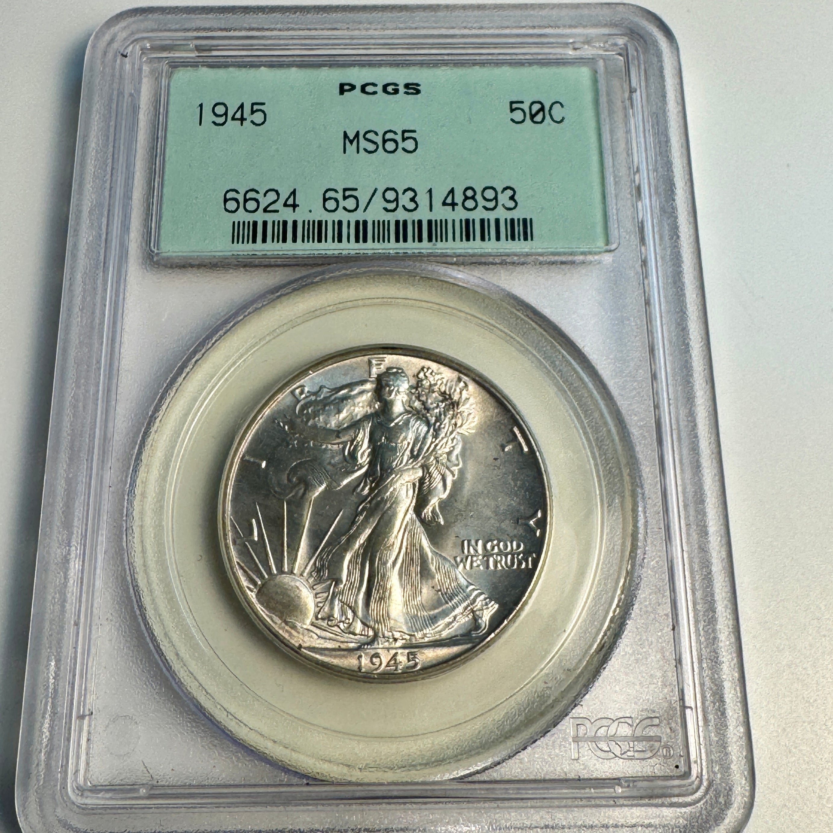 1945 Walking Liberty Half Dollar, OGH PCGS MS-65