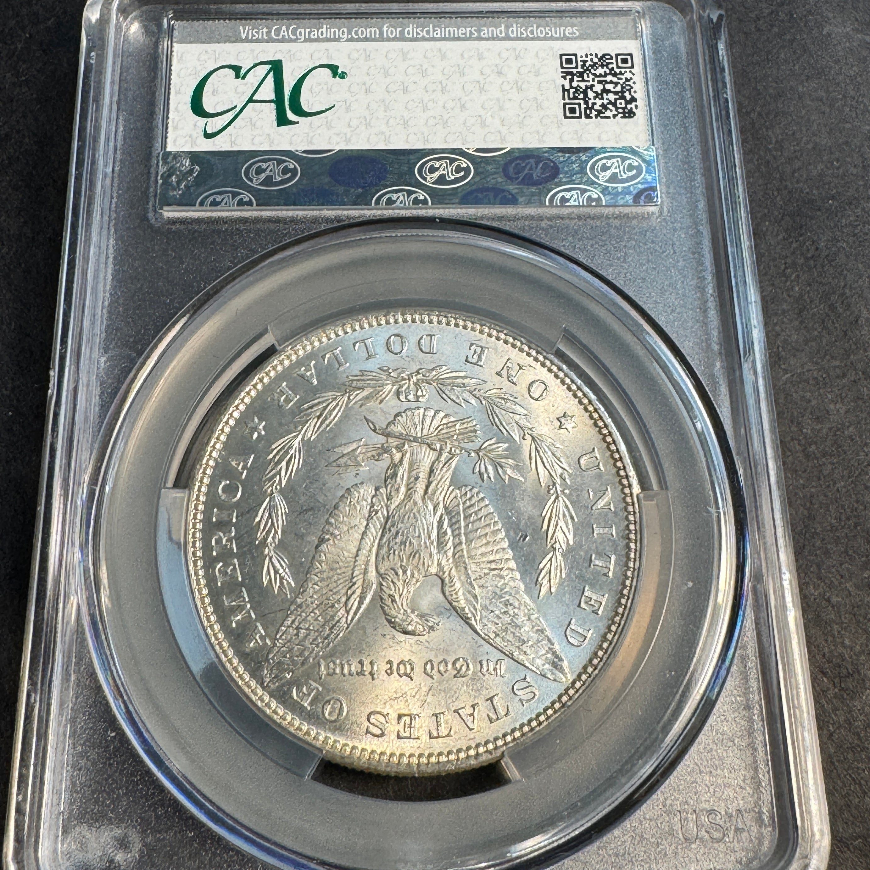 1881 Morgan Silver Dollar US$1, Obverse Rainbow Toning, CAC MS-63