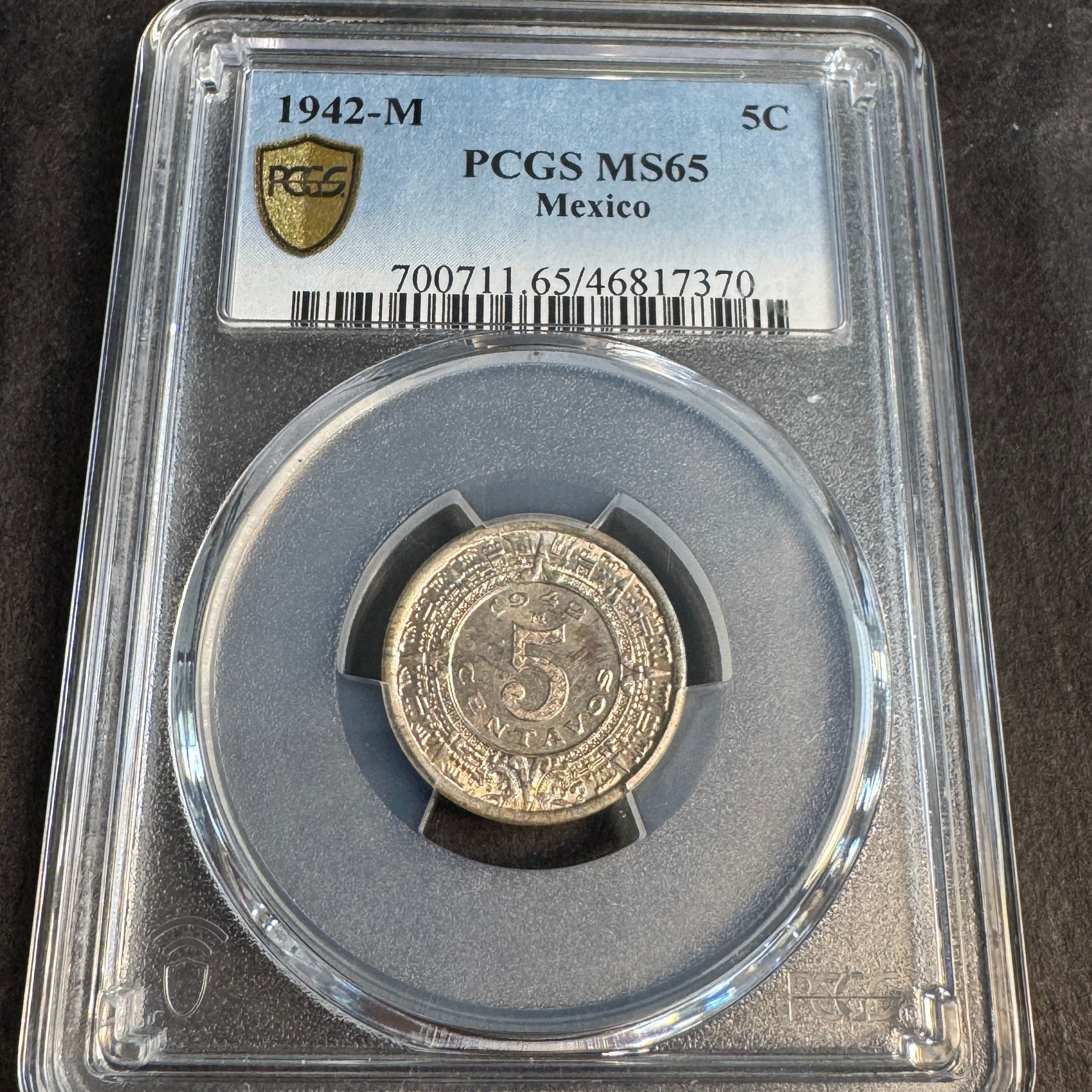 1942-Mo Mexico 5 Centavos Aztec Calendar, PCGS MS-65 🇲🇽 Pop 11/8 !