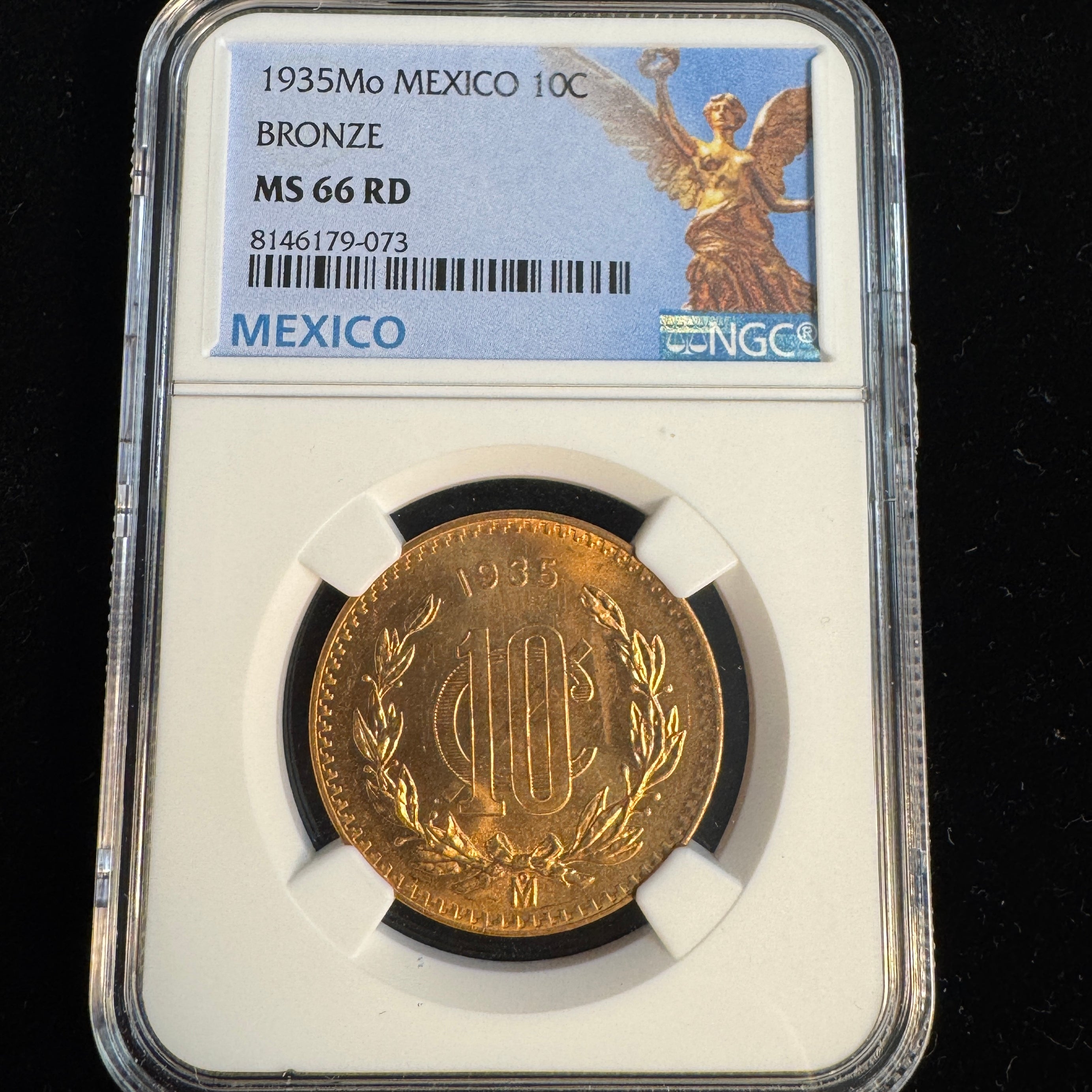 1935-Mo Mexico 10 Centavos Bronze, NGC MS-66 RD 🇲🇽
