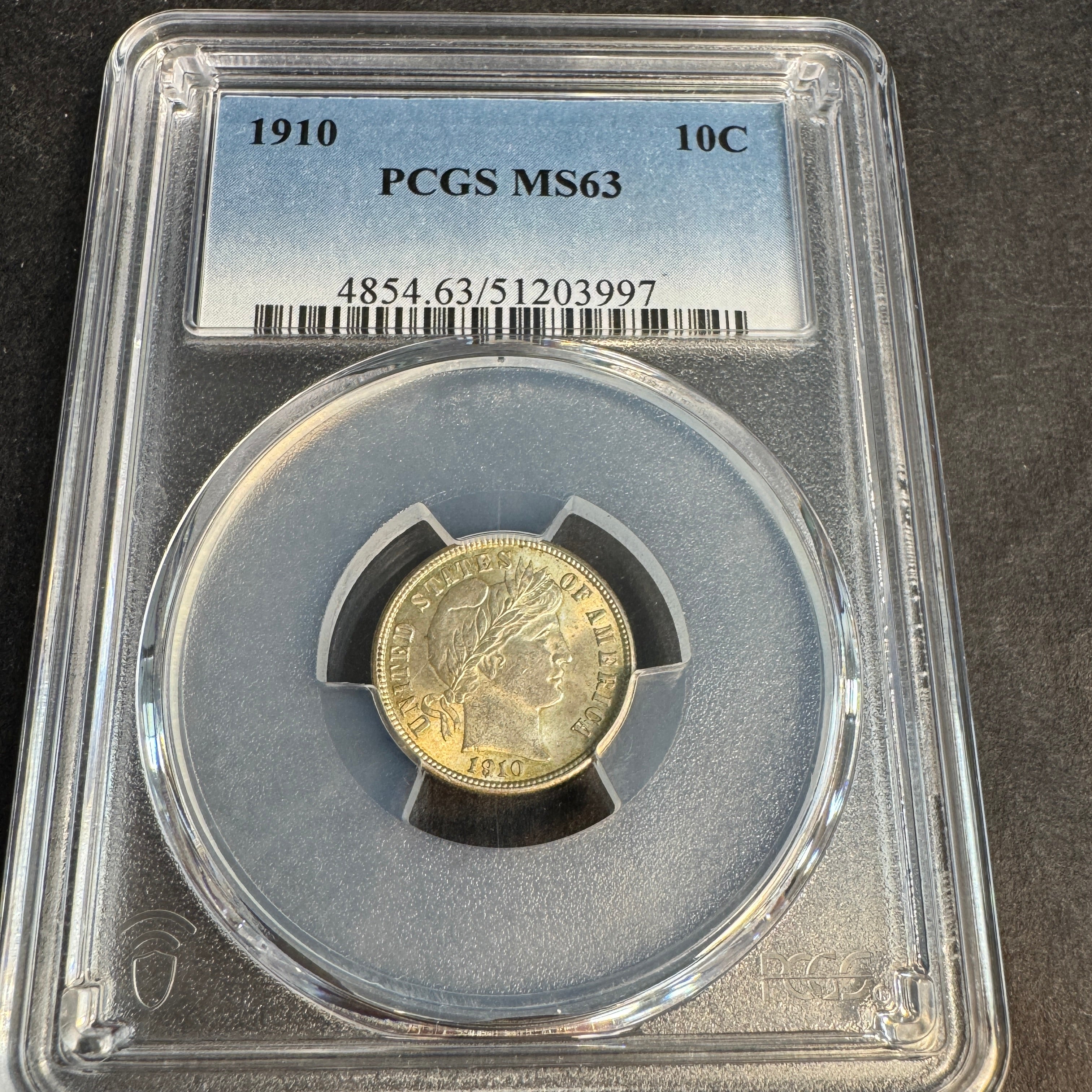 1910 Barber Dime US 10c, PCGS MS-63
