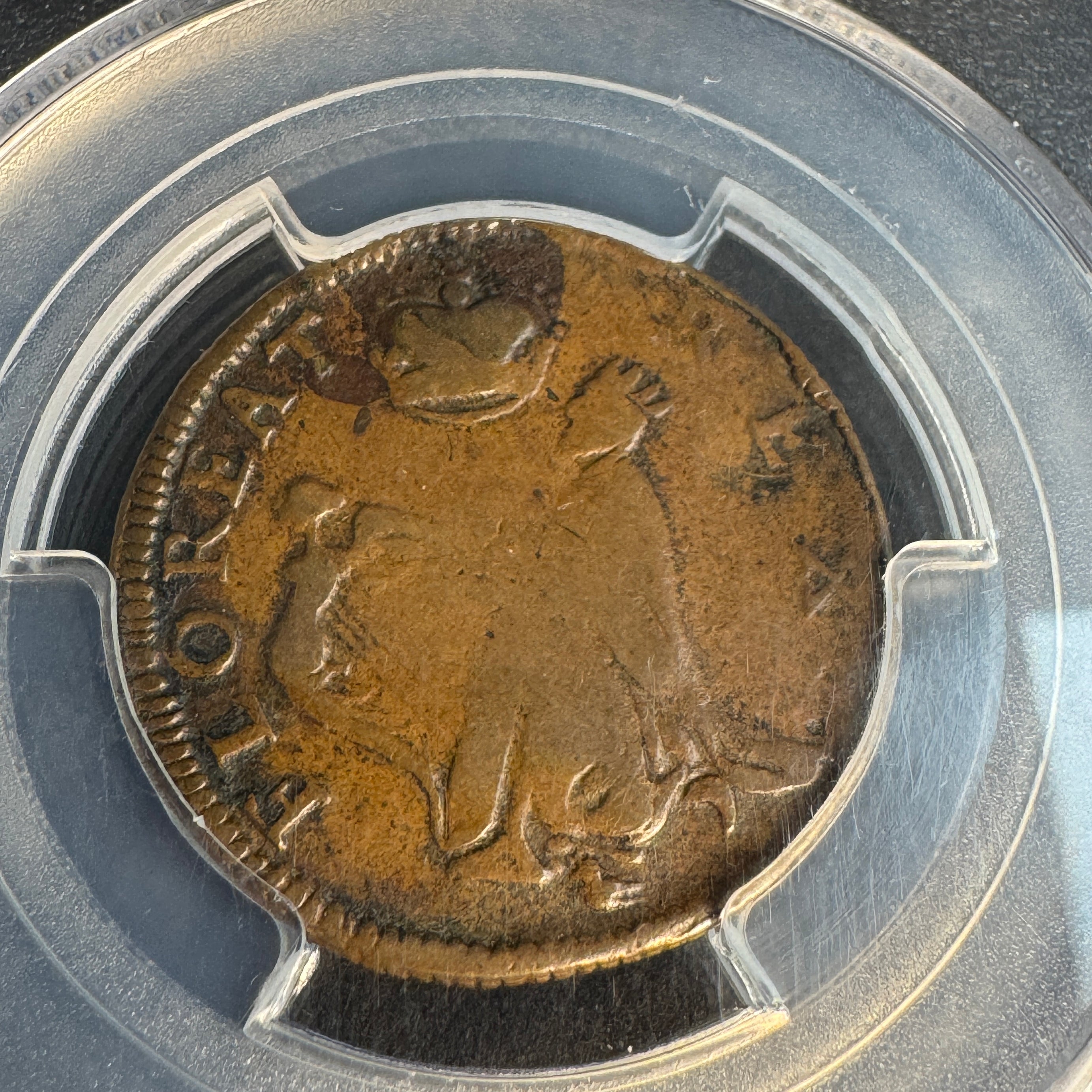 1670s New Jersey Saint Patrick Farthing, Martin 8a.4-Ca.1, PCGS F-15 ☘️