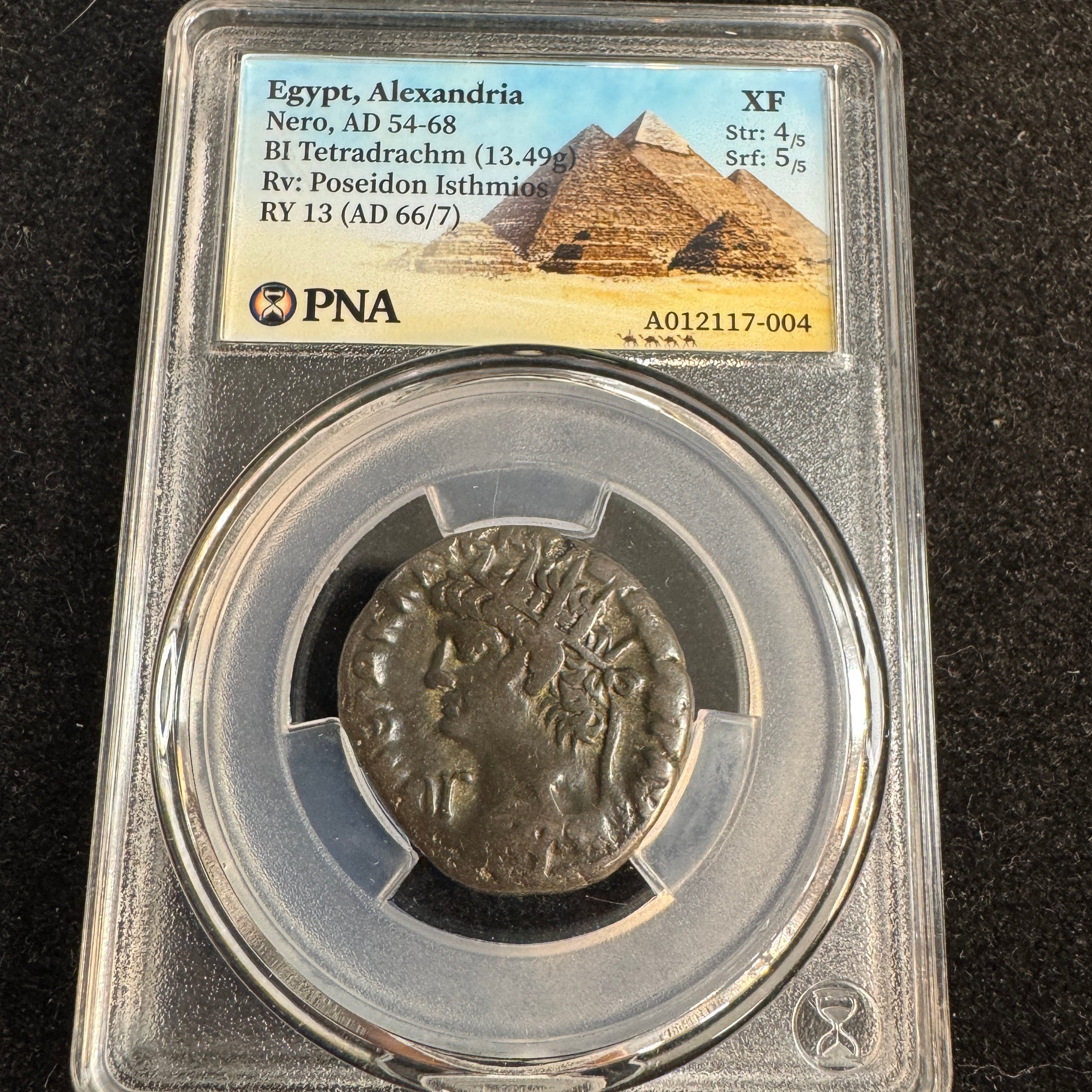 Nero (54-68 AD) Roman Egypt BI Tetradrachm, Alexandria RY 13 (66/7 AD) RV: Poseidon Isthimos - PNA XF