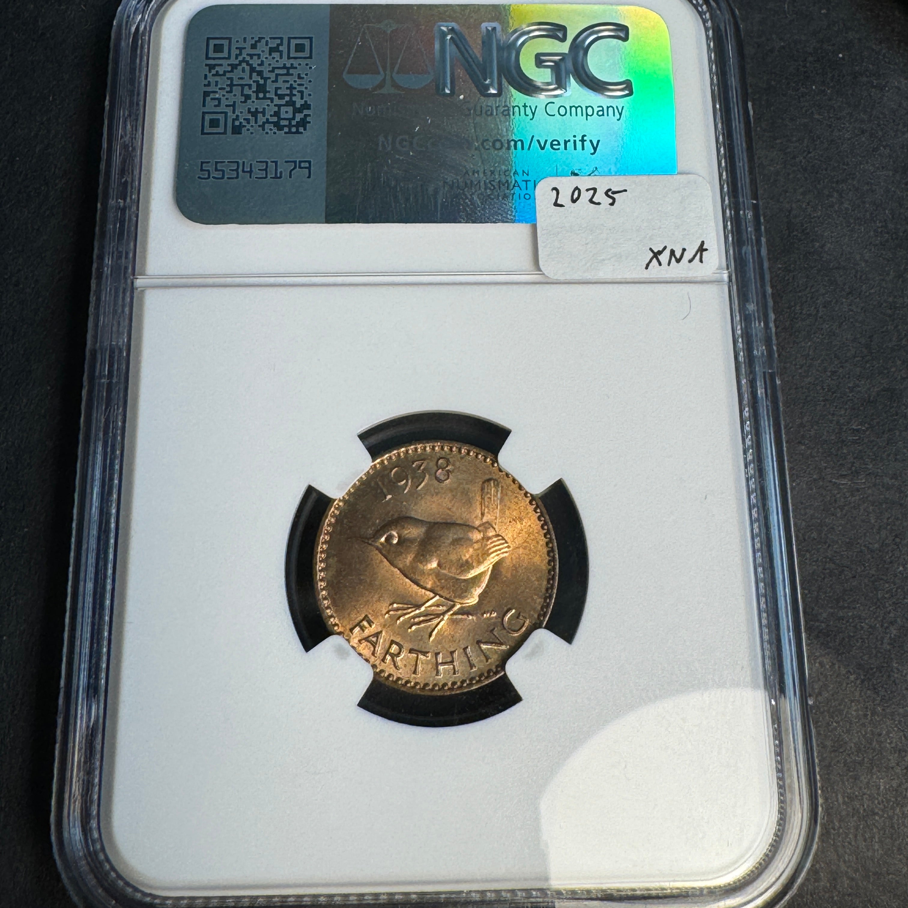 1938 Great Britain Farthing, KGVI, NGC MS-65 RB, Pop 6/1 🇬🇧