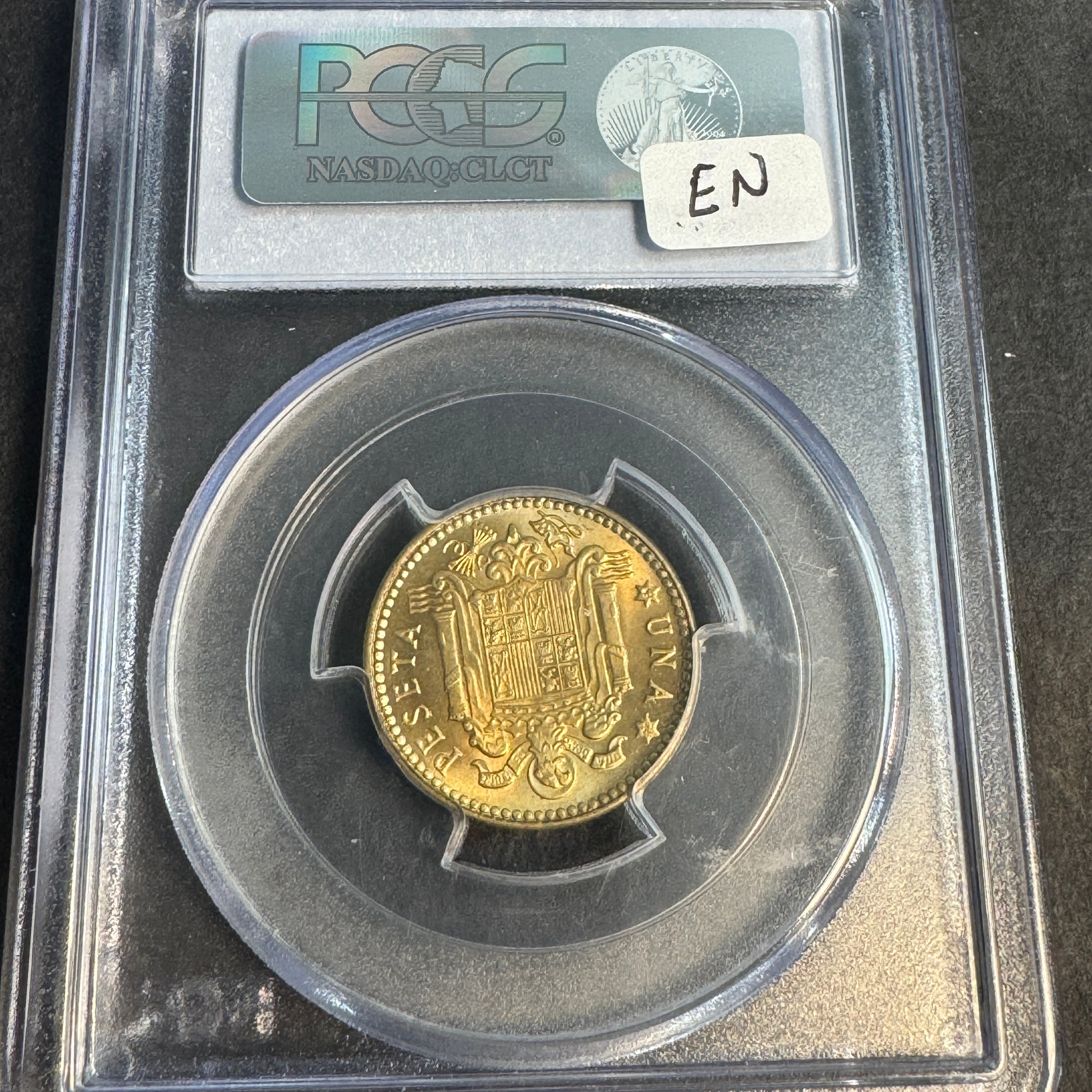 1947 (*1954) Spain 1 Peseta, Franco, KM-775, PCGS MS-65, Pop 16/3 🇪🇸