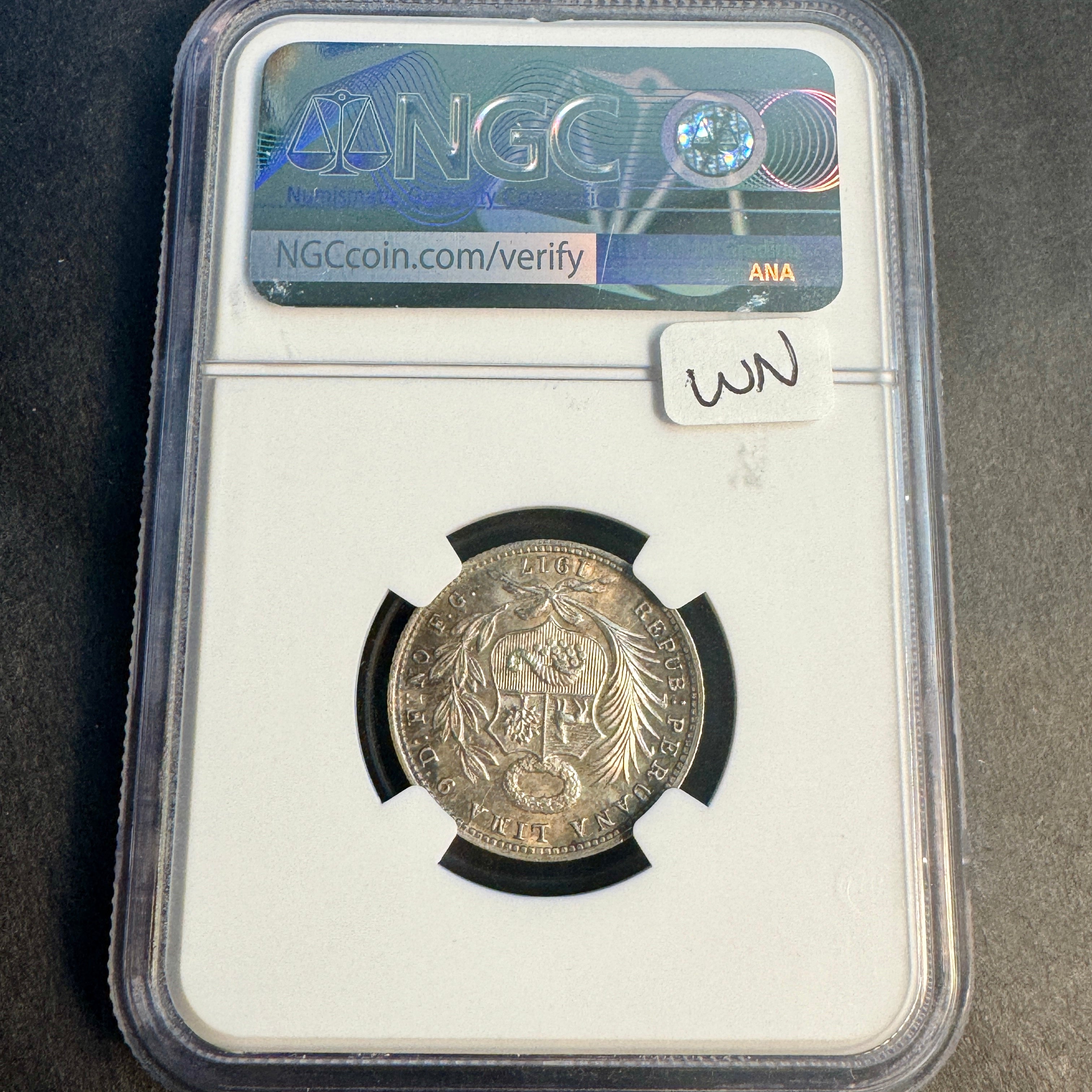 1917 FG-R Peru AR 1/5 Sol, Seated Liberty, NGC MS-64 🇵🇪