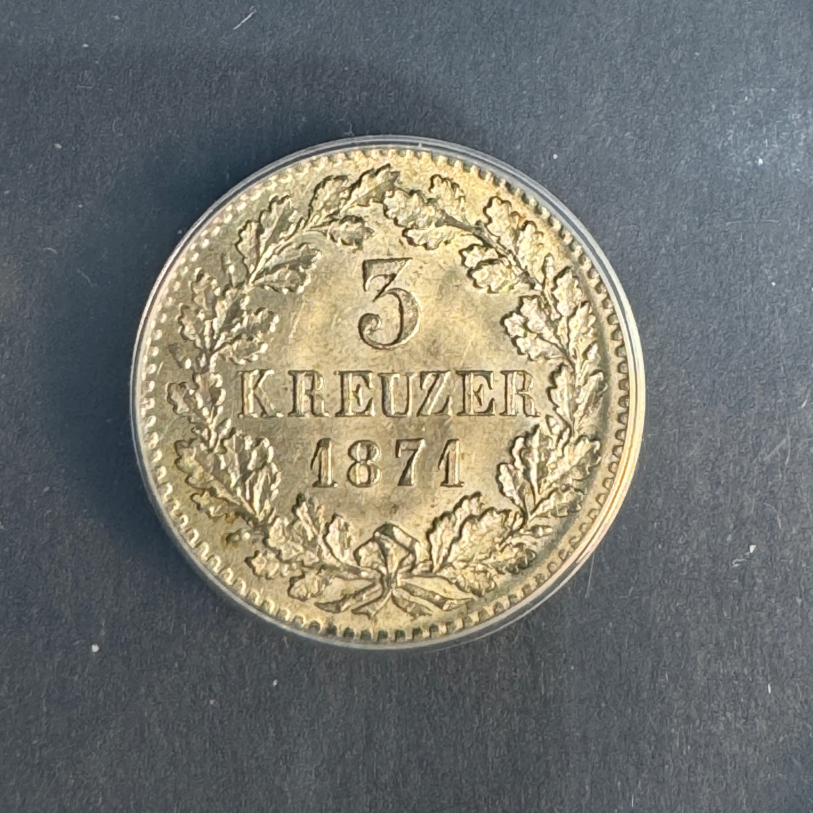 1871 Baden 3 Kruezer silver, KM-246, ANACS MS-64 🇩🇪