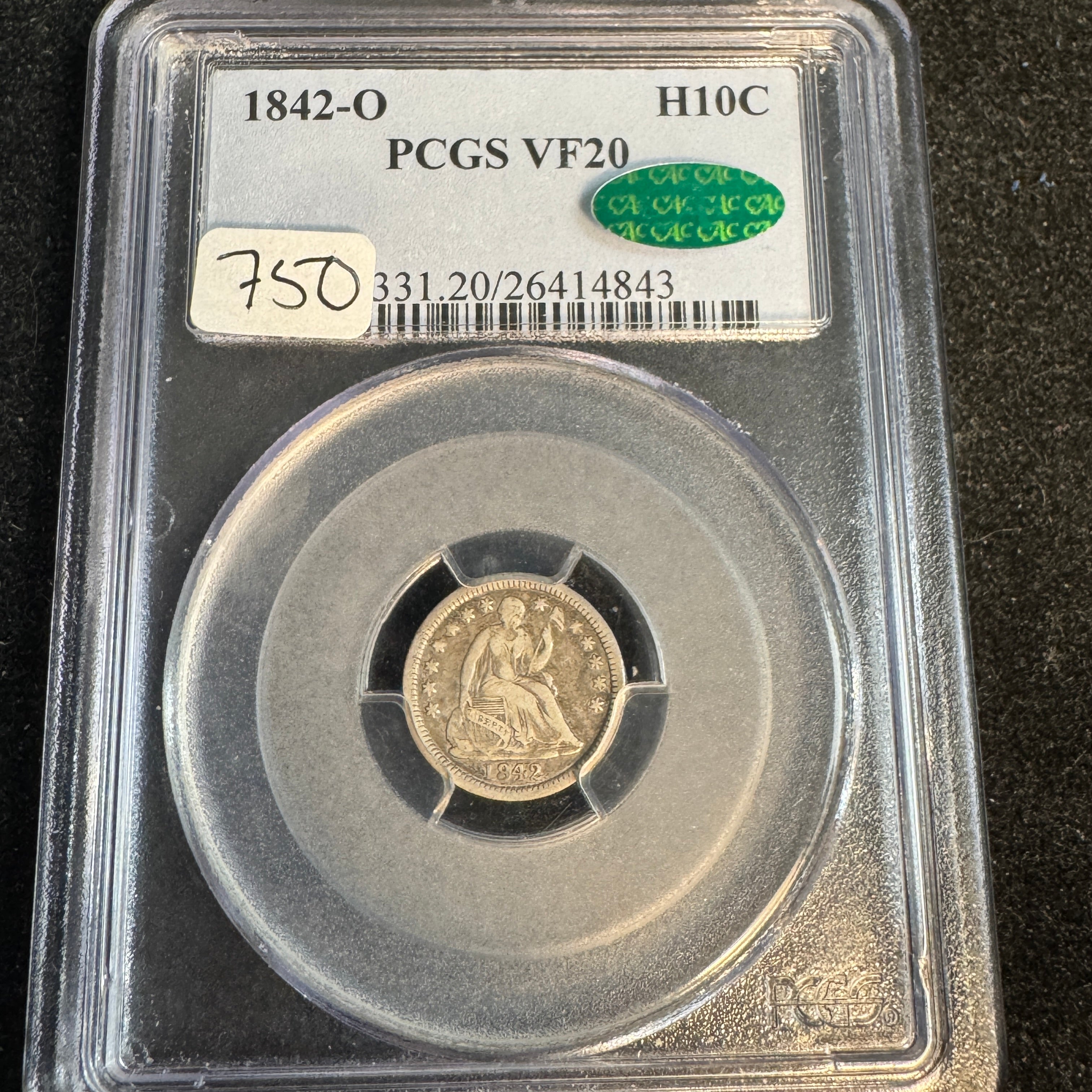 1842-O Seated Liberty Half Dime, PCGS VF-20 Green CAC