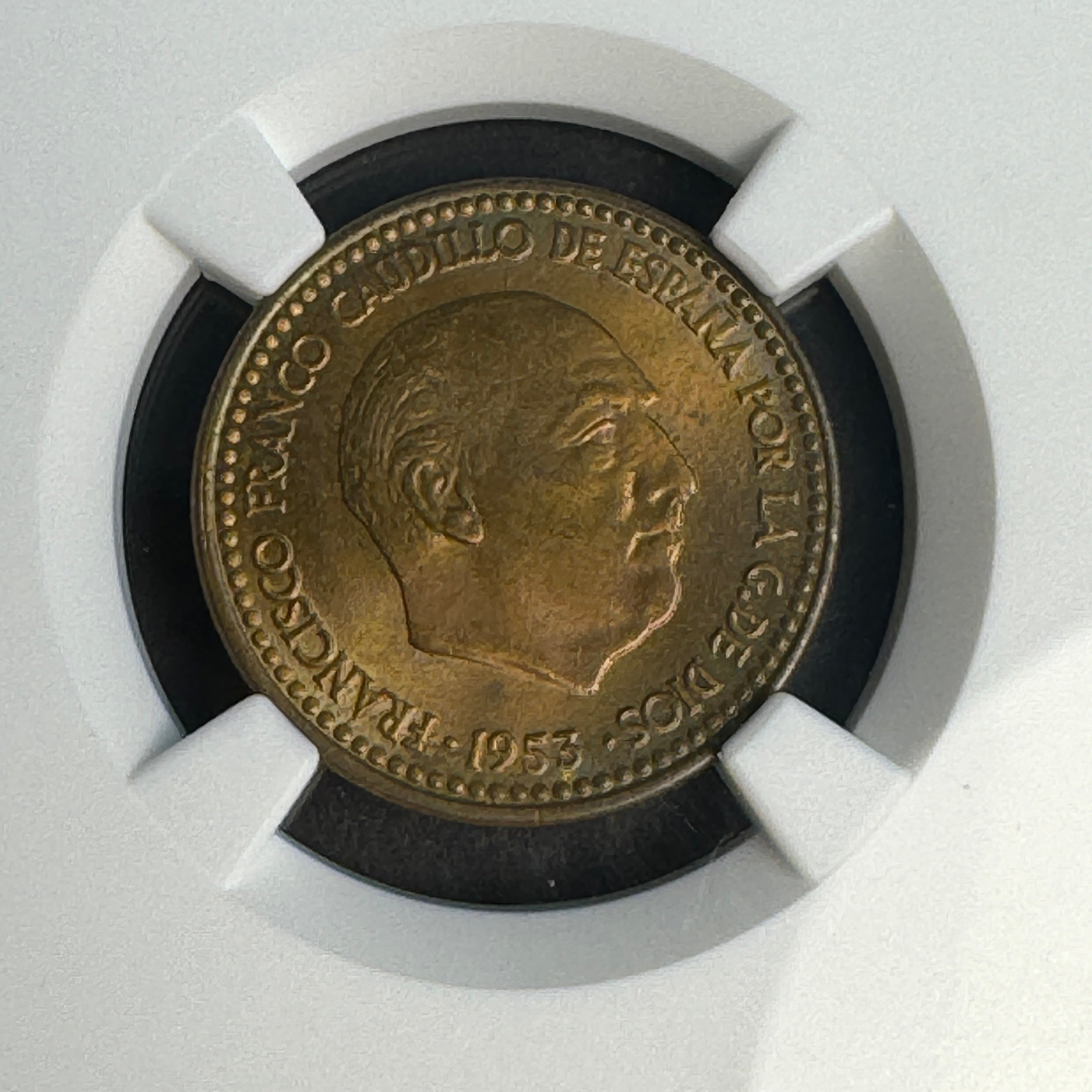 1953 (*1960) Spain 1 Peseta, Franco, KM-775, NGC MS-65, Pop 4/7 🇪🇸